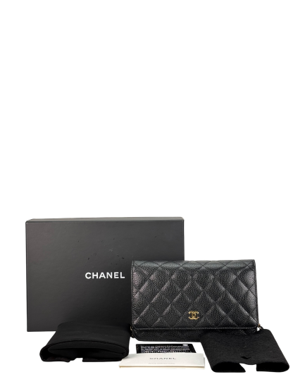 CHANEL - Black Caviar Wallet On Chain Gold-Tone Metal (WOC)