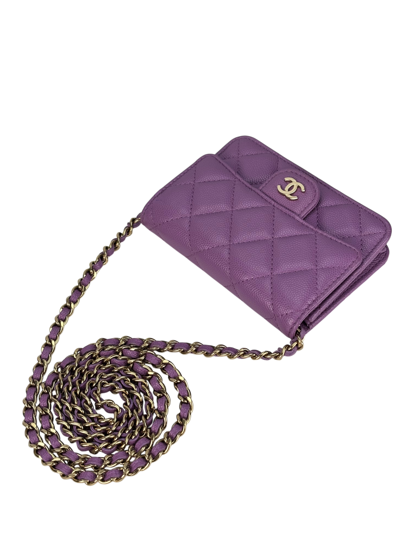 CHANEL - Purple Caviar Mini Chain Wallet Shoulder Bag