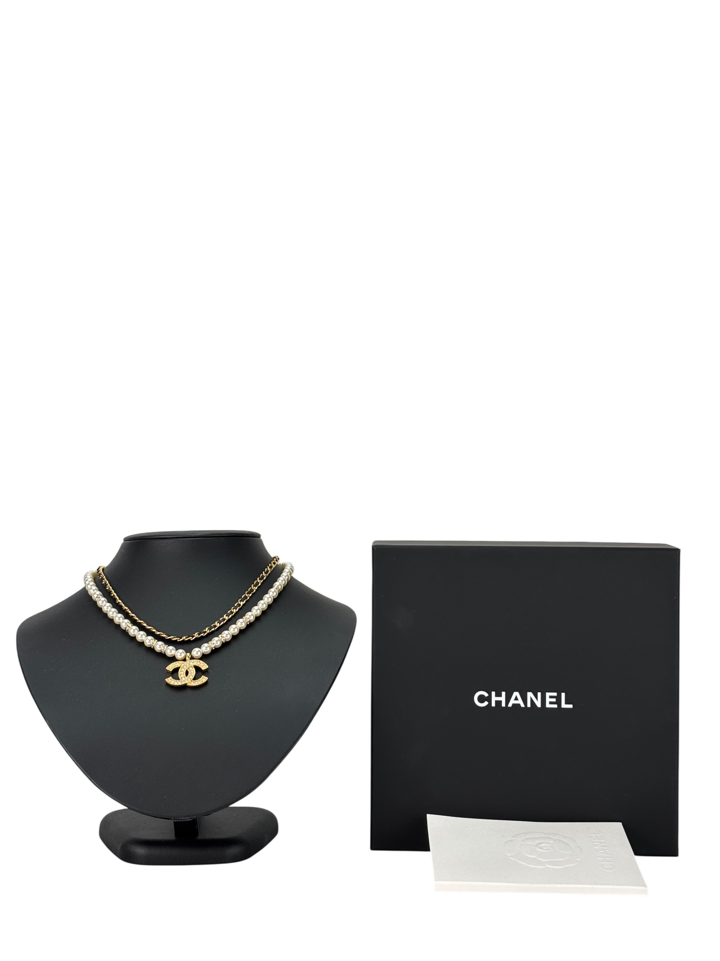 CHANEL - Gold Coco Mark Rhinestone Chain Necklace
