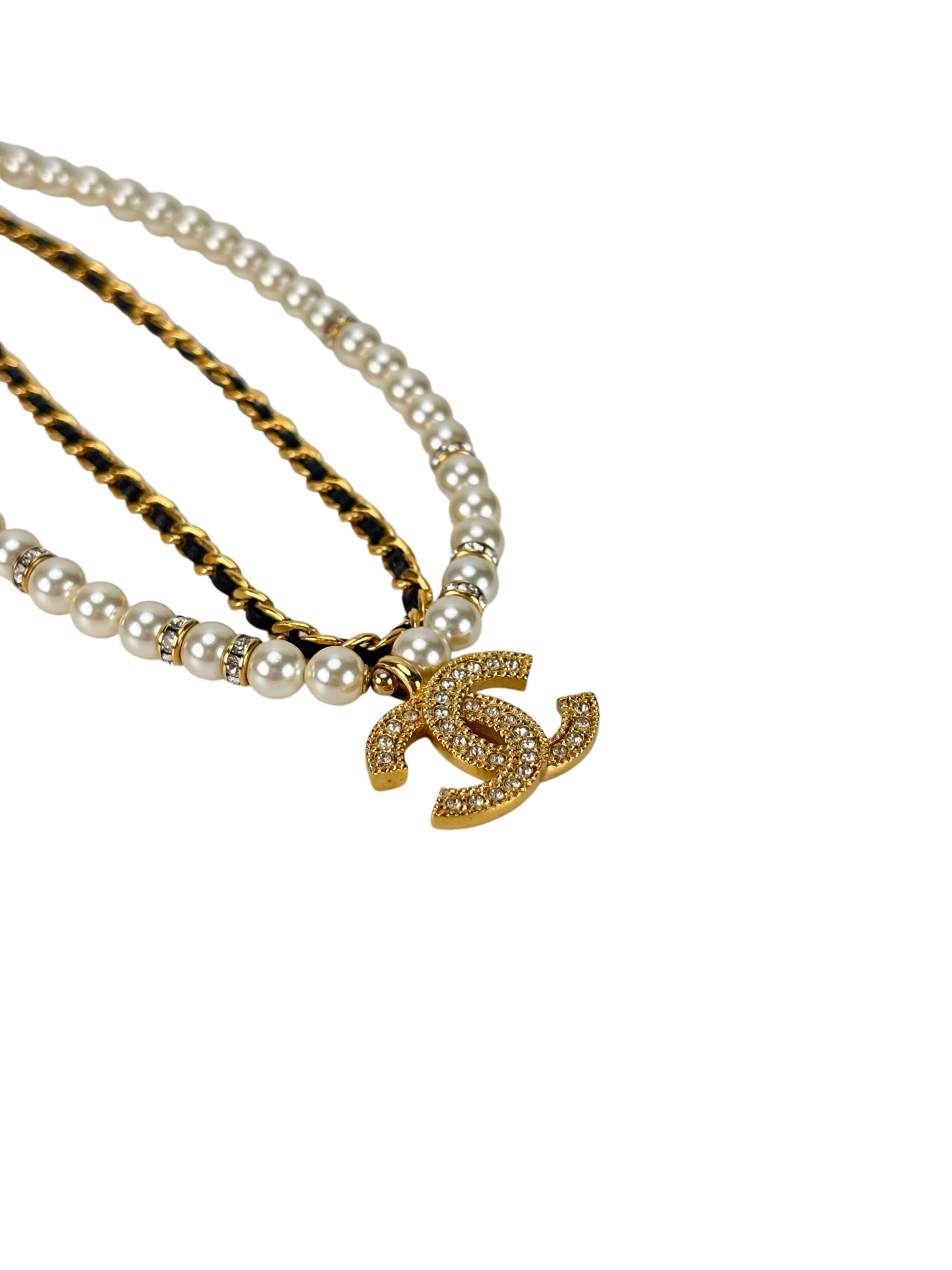 CHANEL - Gold Coco Mark Rhinestone Chain Necklace