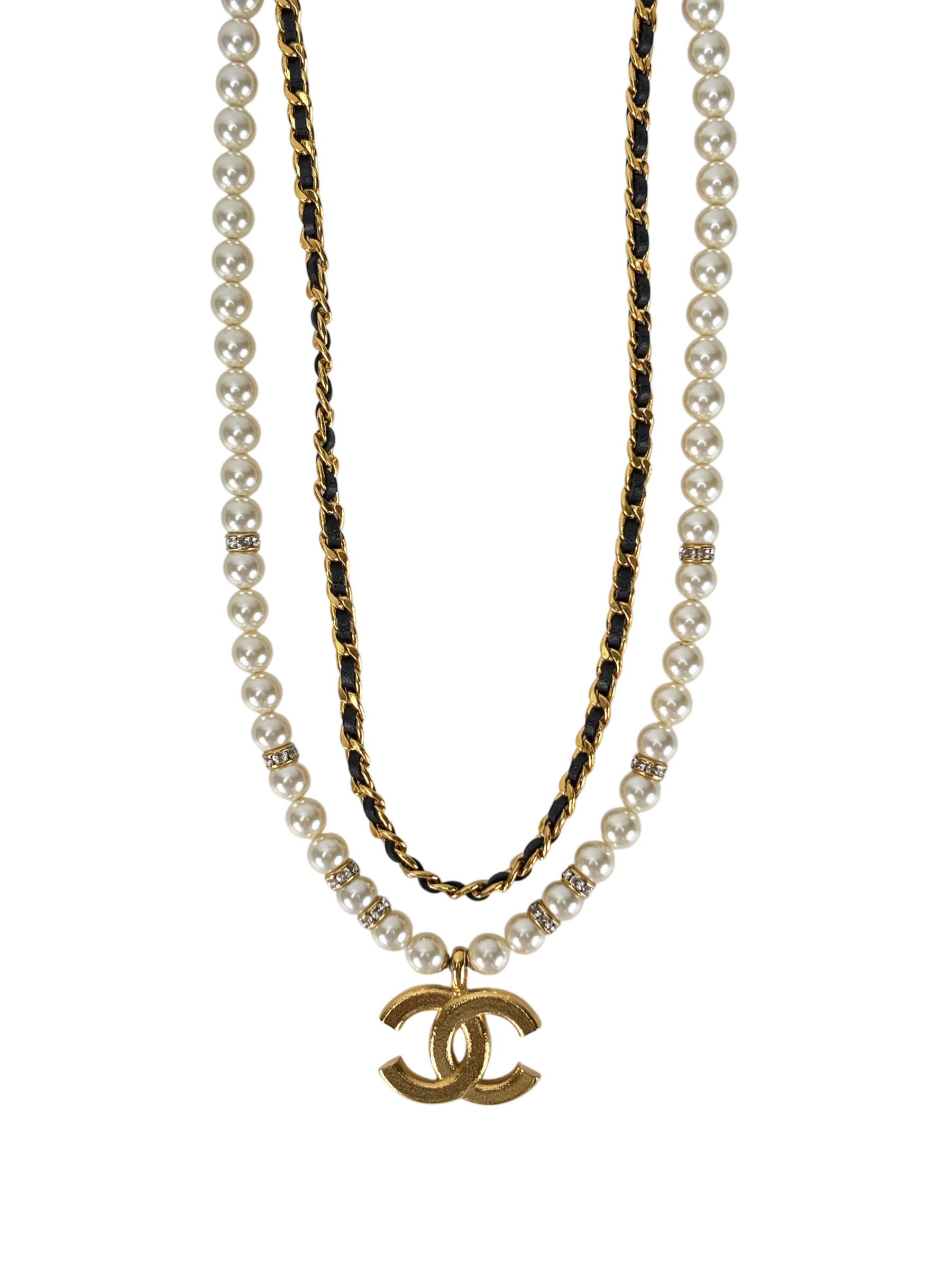 CHANEL - Gold Coco Mark Rhinestone Chain Necklace