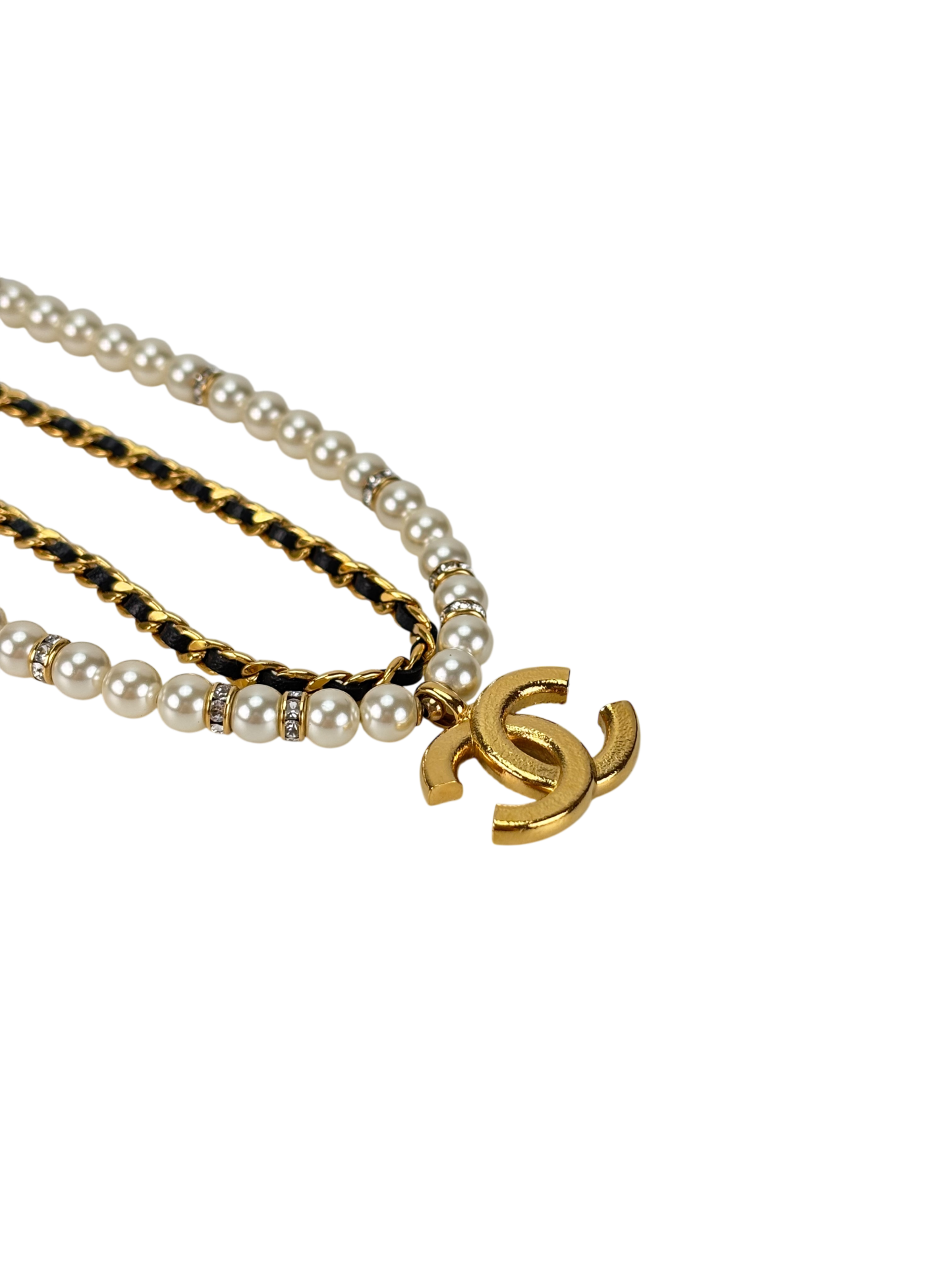 CHANEL - Gold Coco Mark Rhinestone Chain Necklace