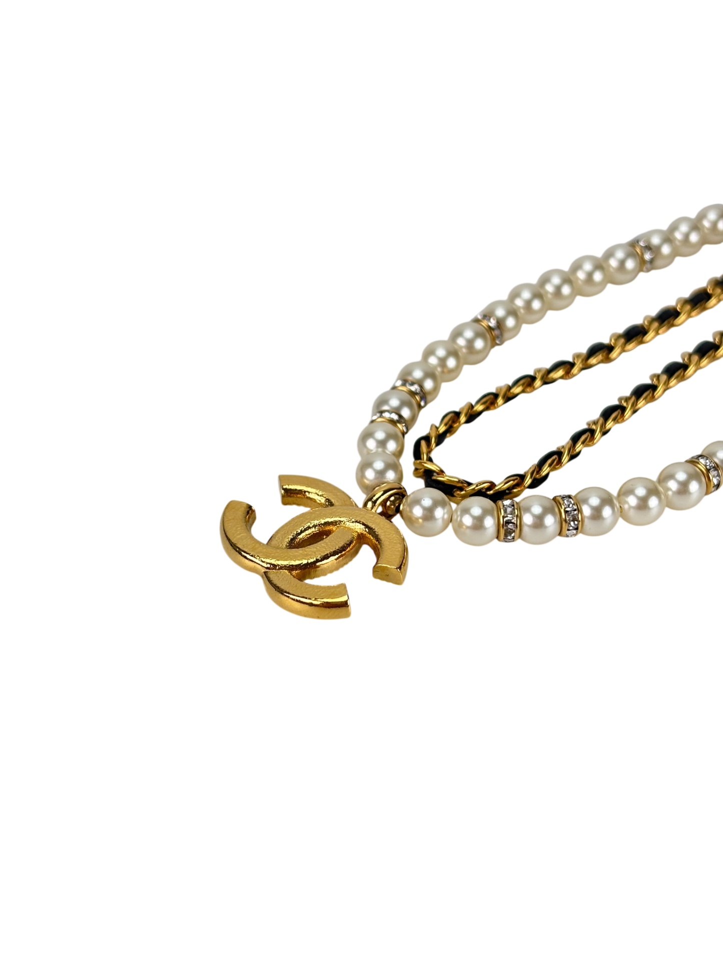 CHANEL - Gold Coco Mark Rhinestone Chain Necklace