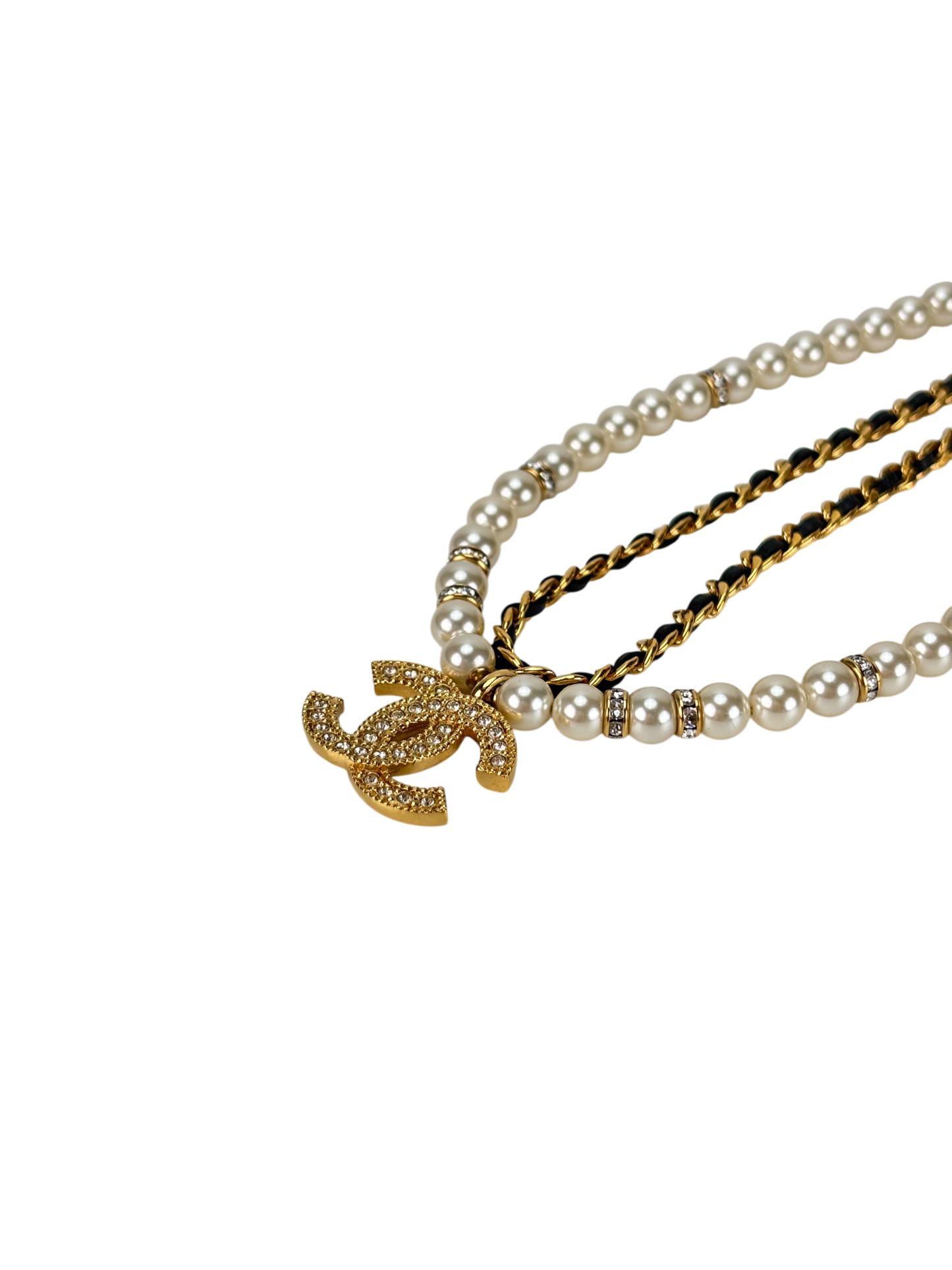CHANEL - Gold Coco Mark Rhinestone Chain Necklace