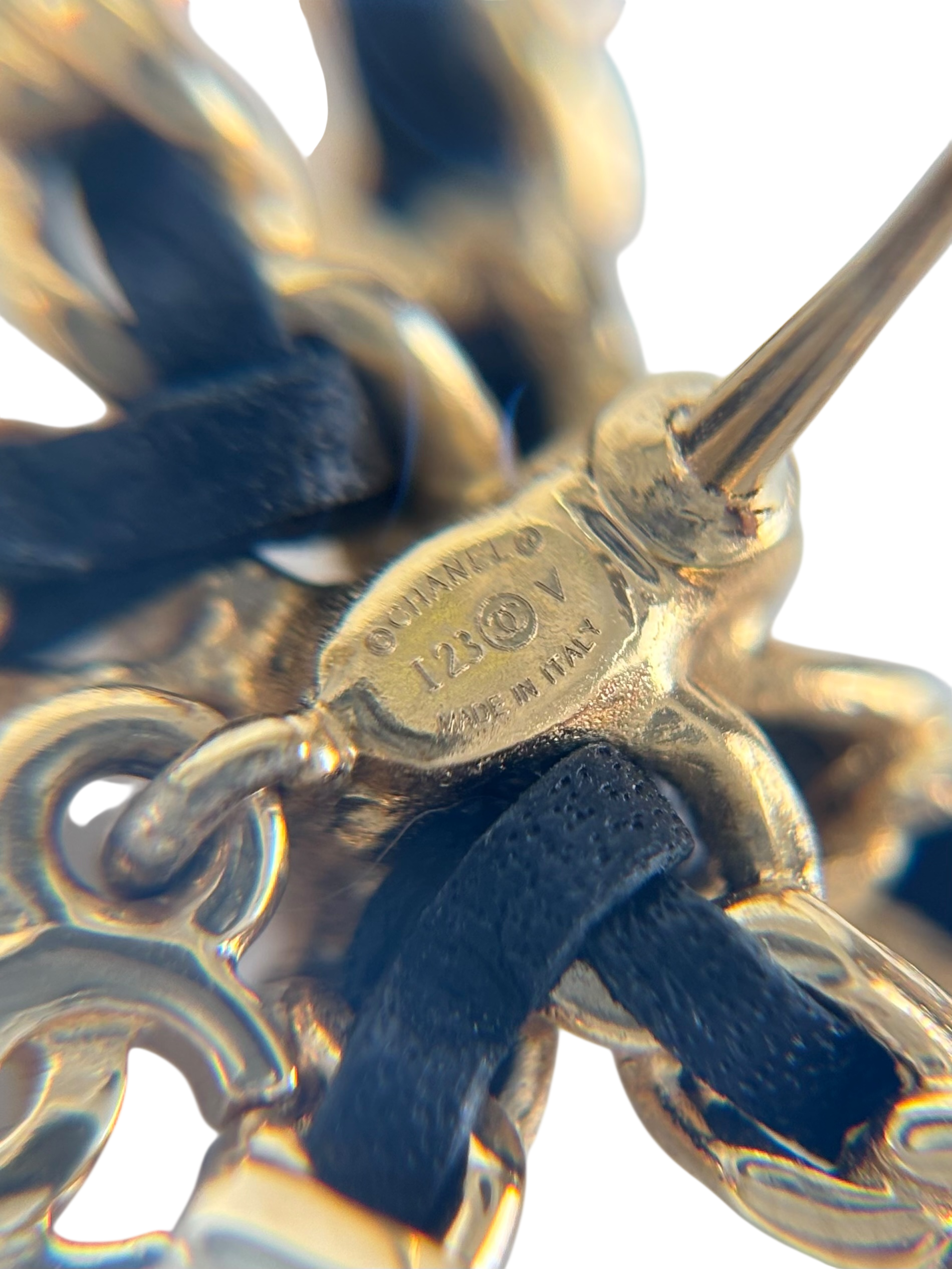 CHANEL - 23V Gold Black tone Bow CC Rhinestone Earrings