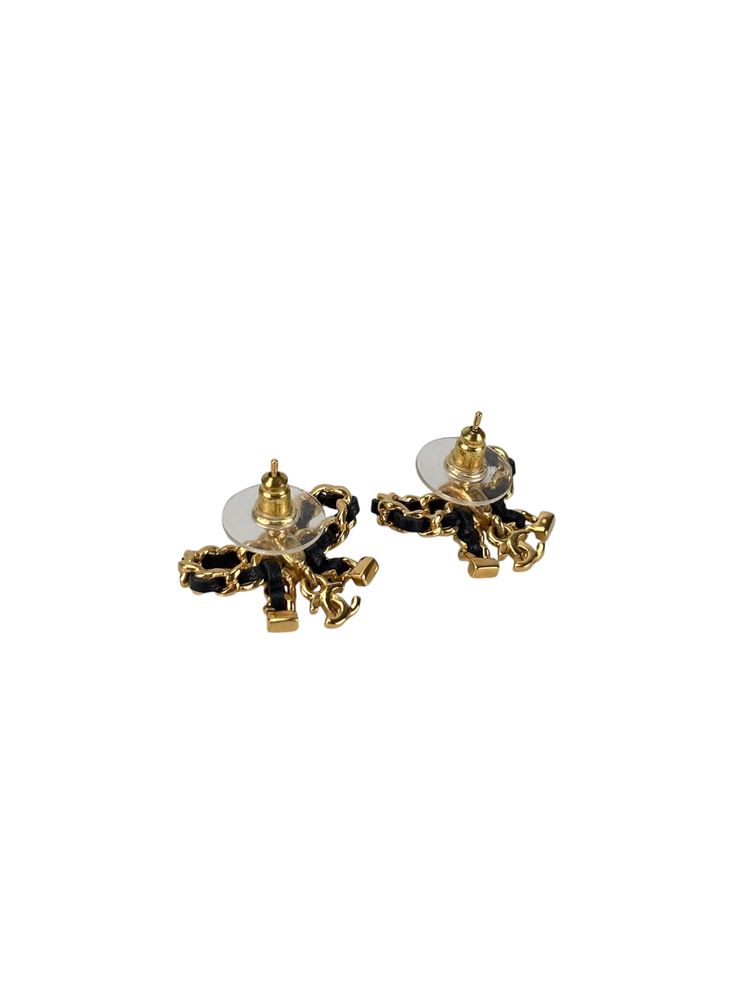 CHANEL - 23V Gold Black tone Bow CC Rhinestone Earrings