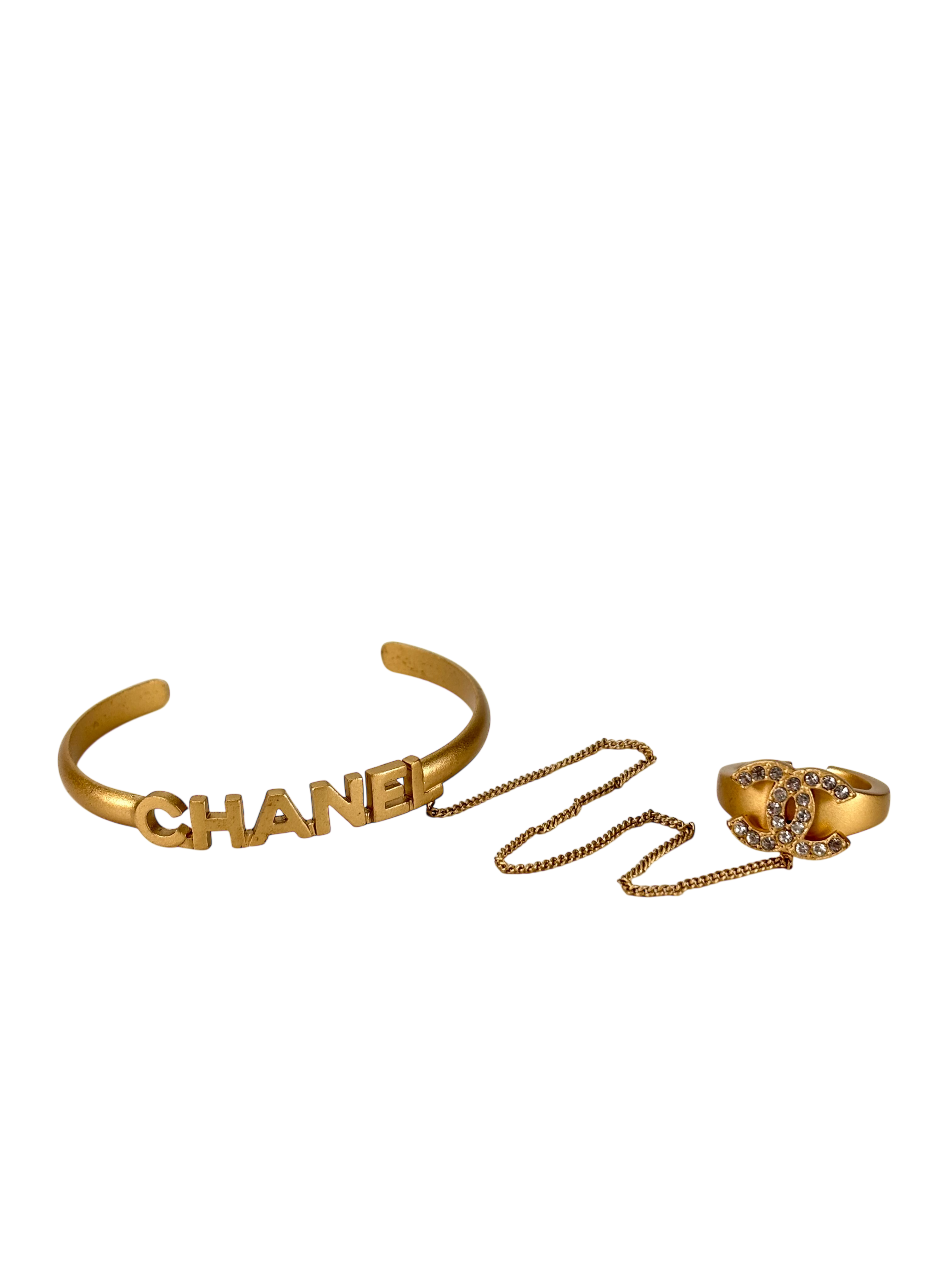 CHANEL - Gold Gold Bracelet and Ring Chain Set 
