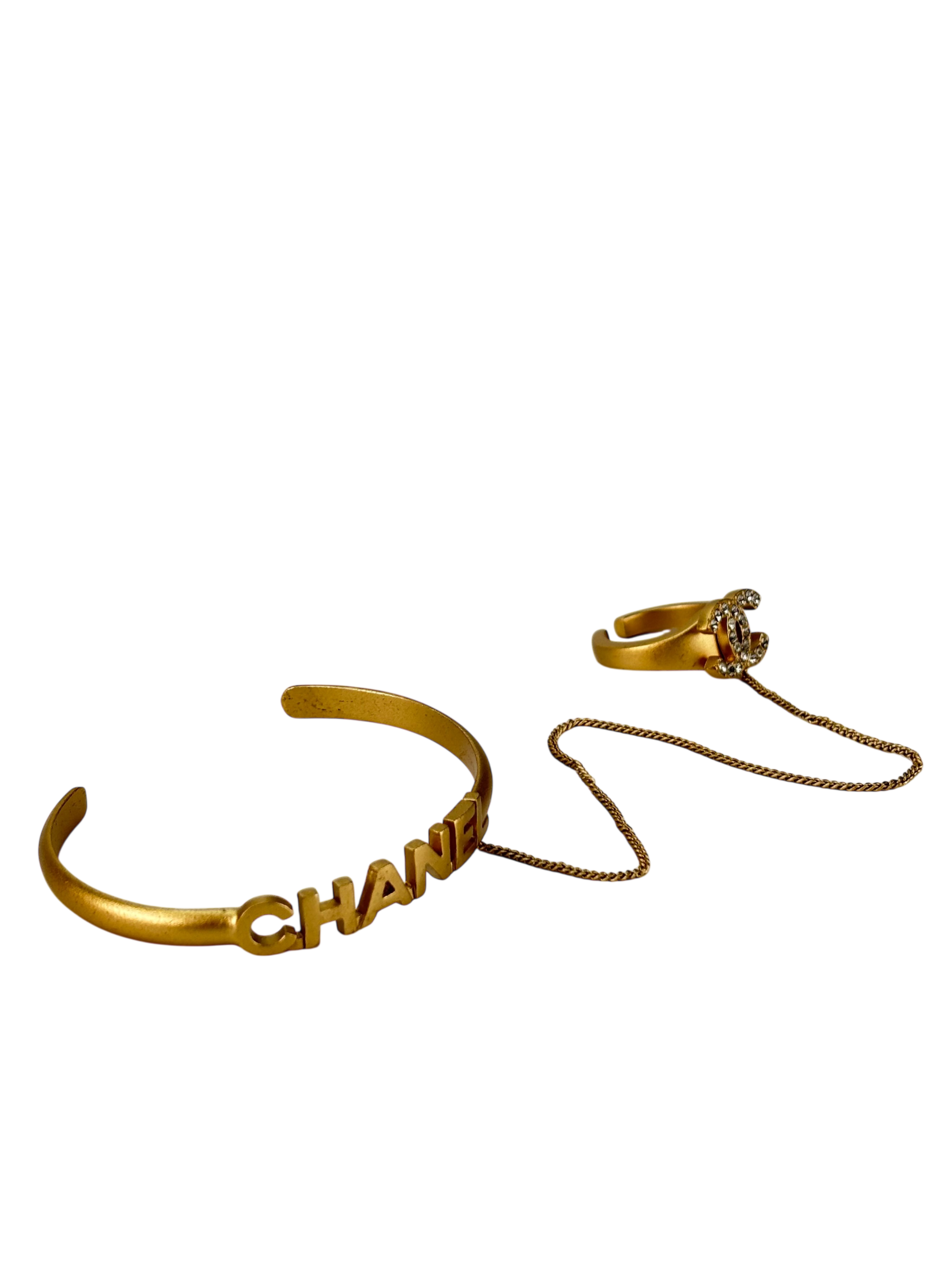 CHANEL - Gold Gold Bracelet and Ring Chain Set 
