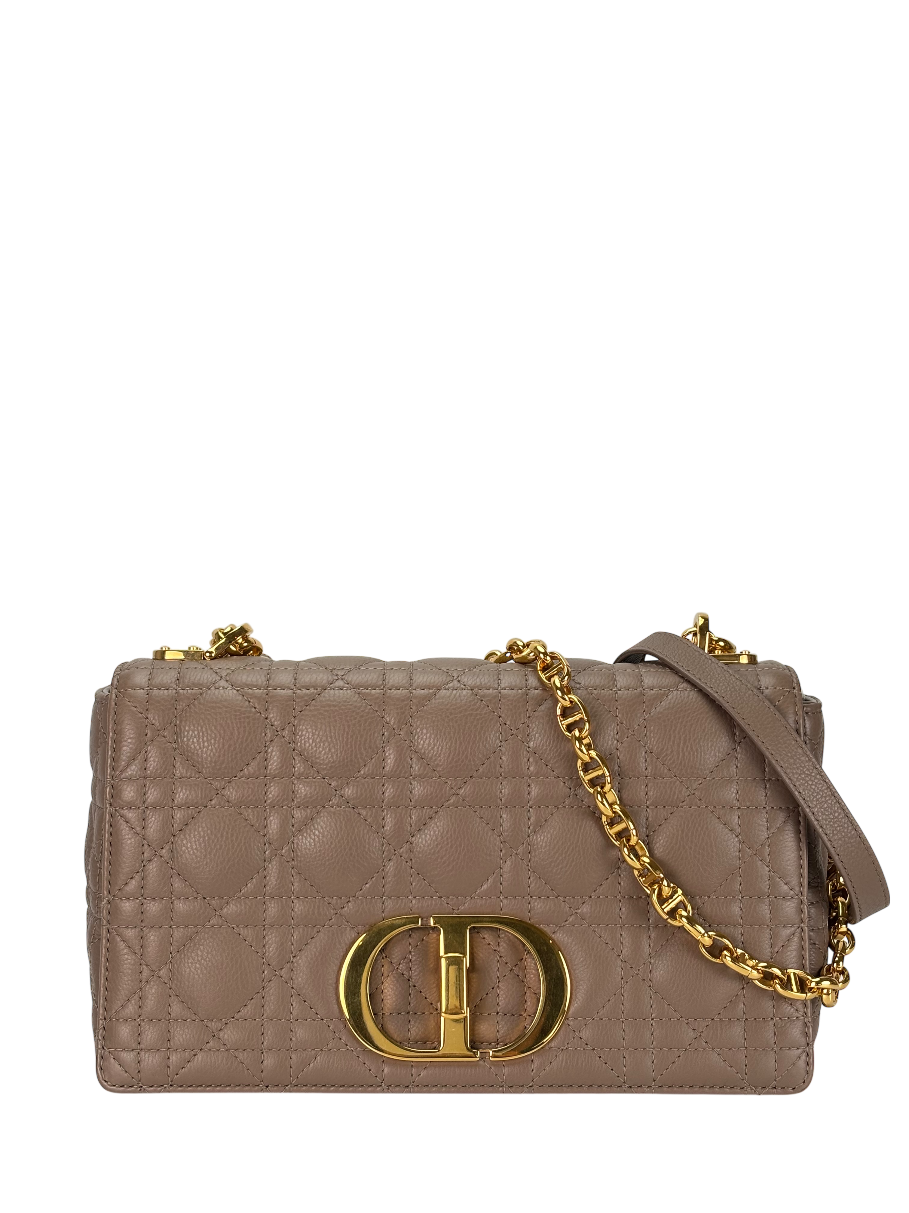 CHRISTIAN DIOR - Beige Calfskin Caro khaki Shoulder Bag