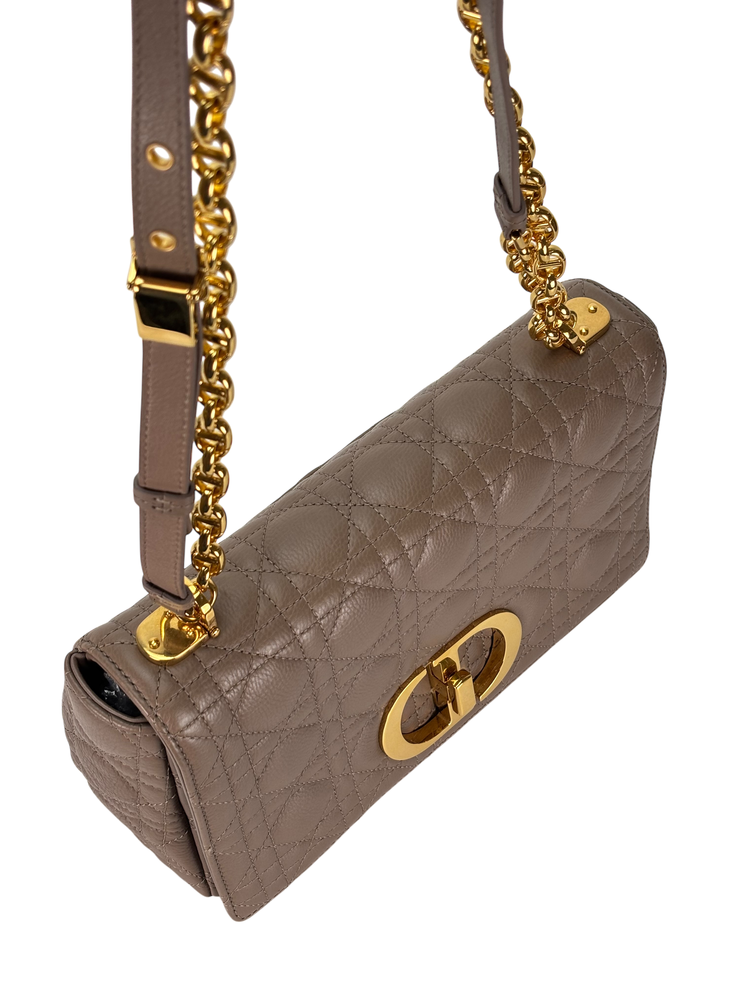 CHRISTIAN DIOR - Beige Calfskin Caro khaki Shoulder Bag