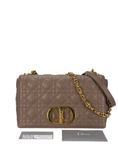 CHRISTIAN DIOR - Beige Calfskin Caro khaki Shoulder Bag