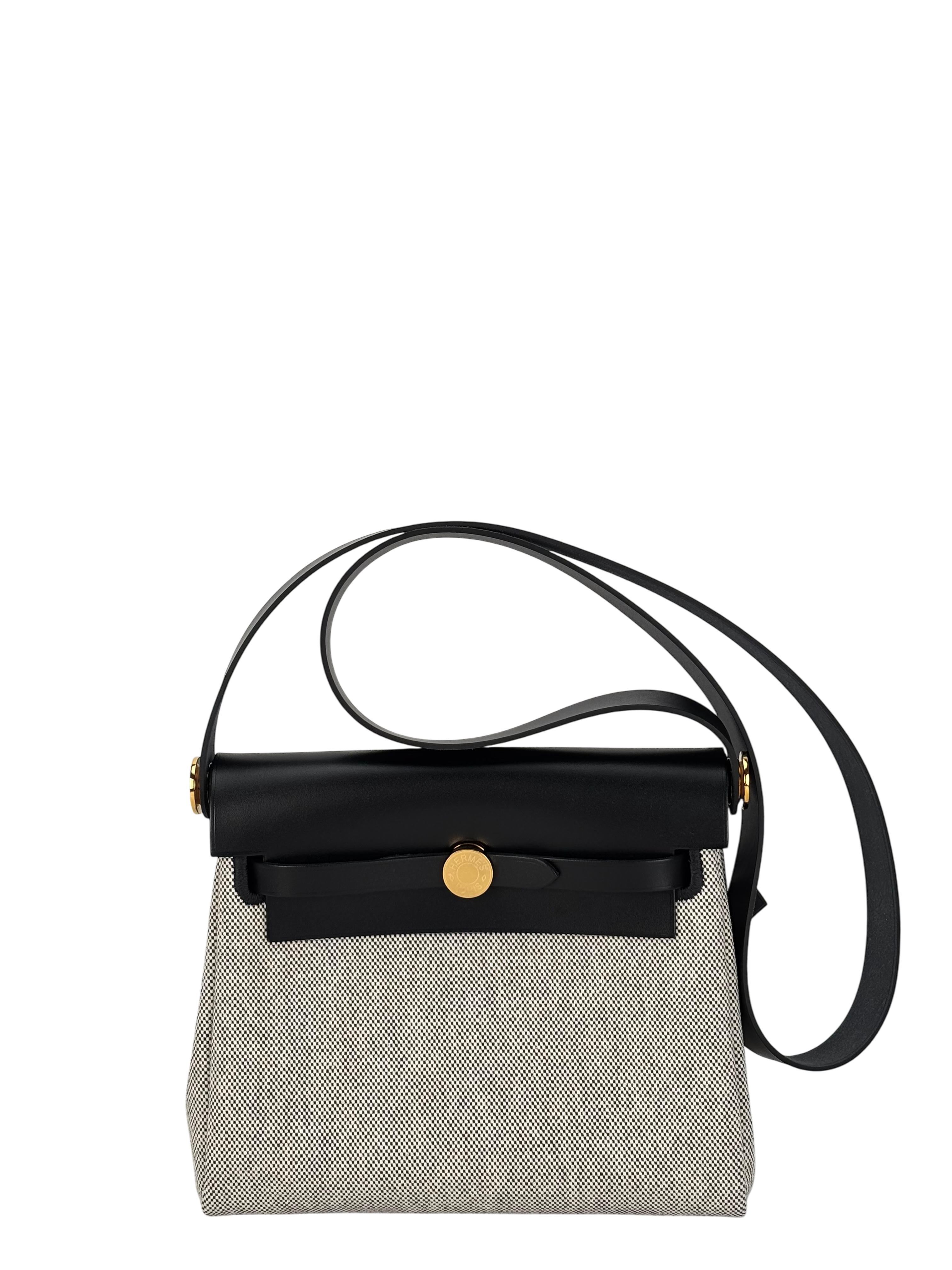HERMES - Herbag Zip 20 Mini Black (Black) Toile Vache Gold Hardware