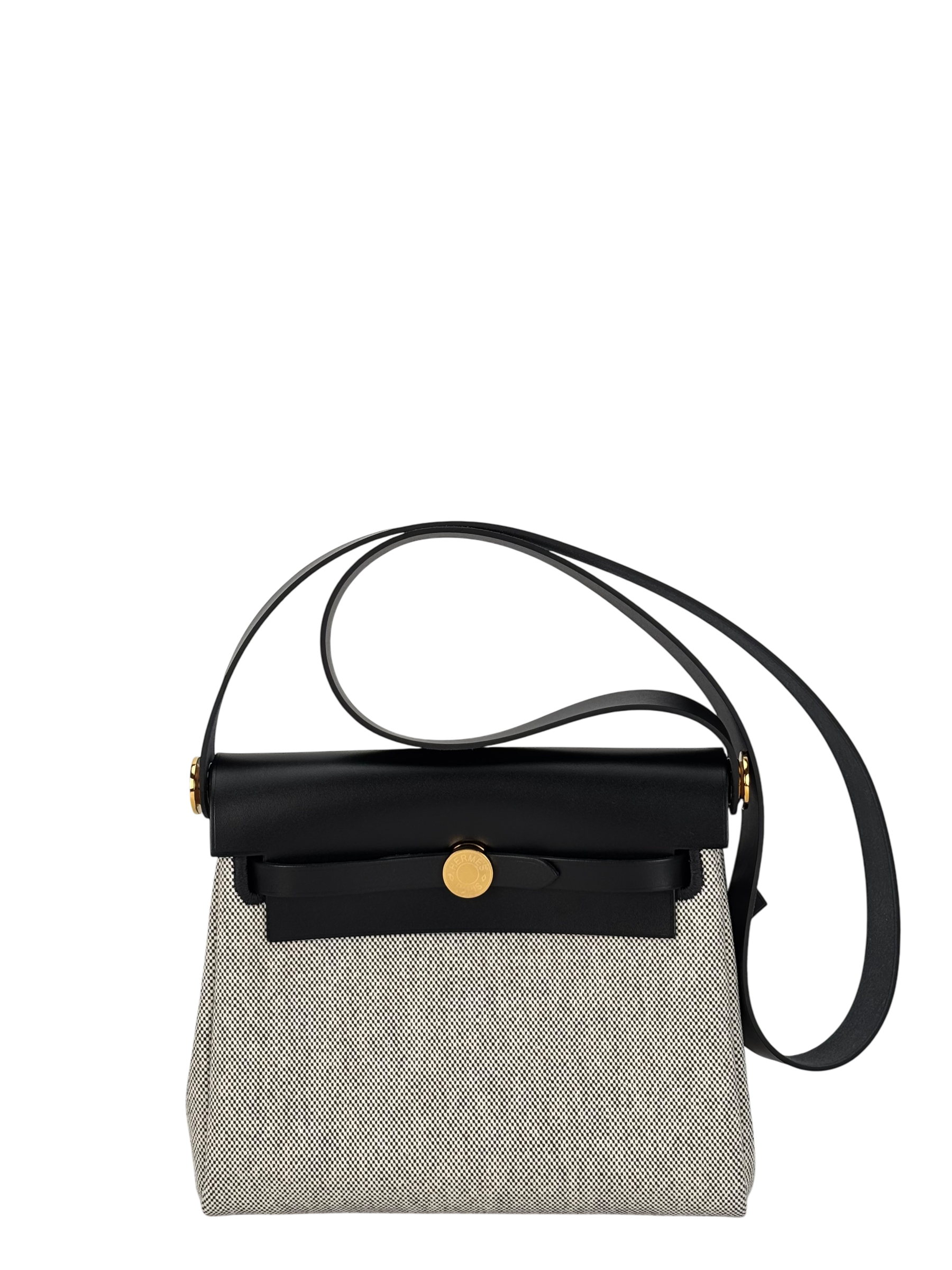 HERMES - Herbag Zip 20 Mini Black (Black) Toile Vache Gold Hardware
