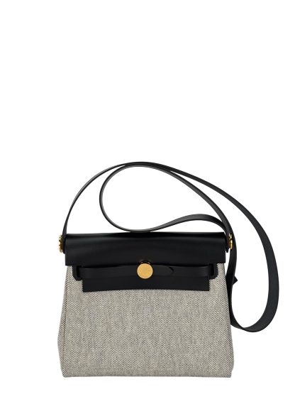 HERMES - Herbag Zip 20 Mini Black (Black) Toile Vache Gold Hardware
