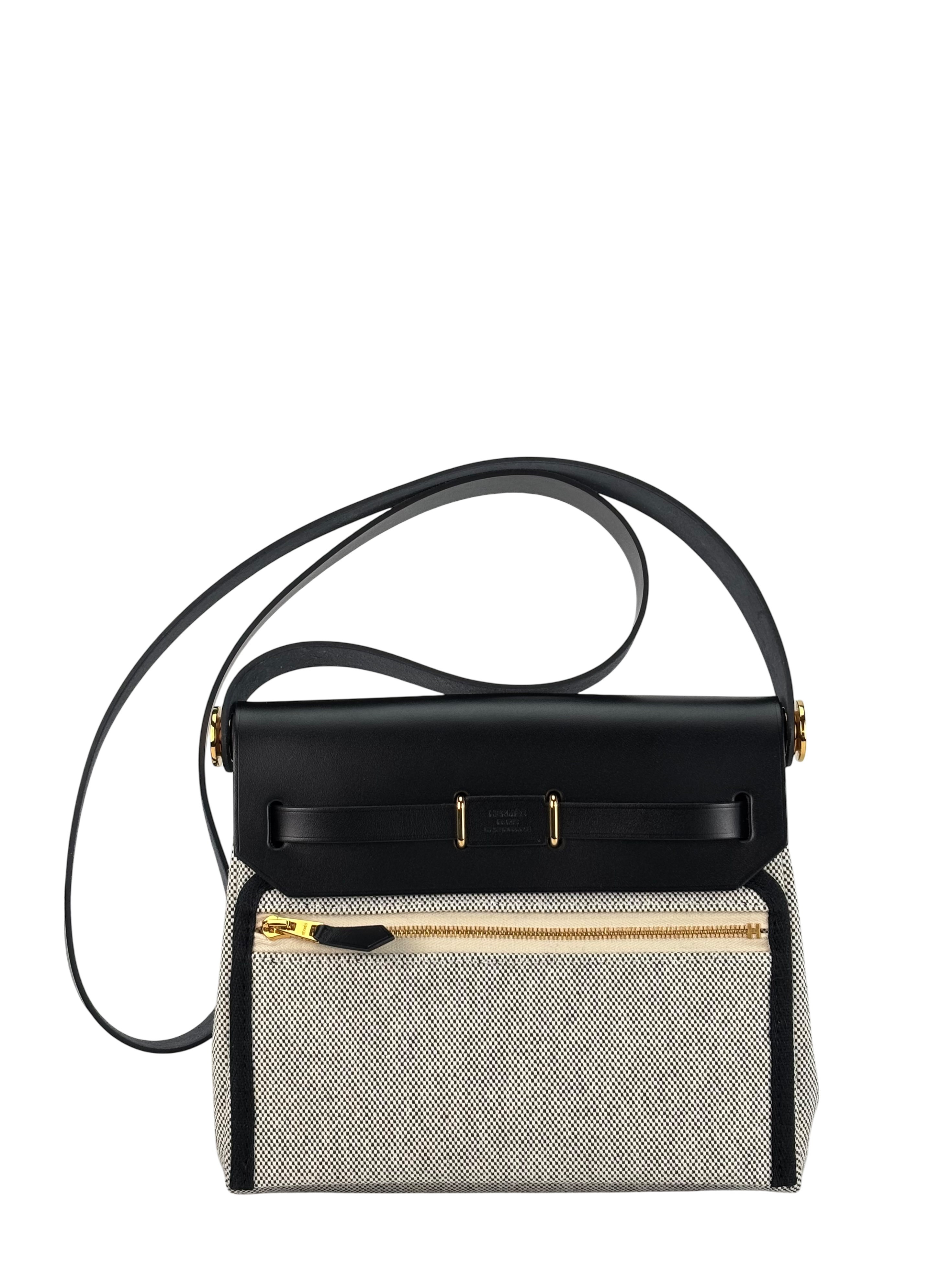 HERMES - Herbag Zip 20 Mini Black (Black) Toile Vache Gold Hardware