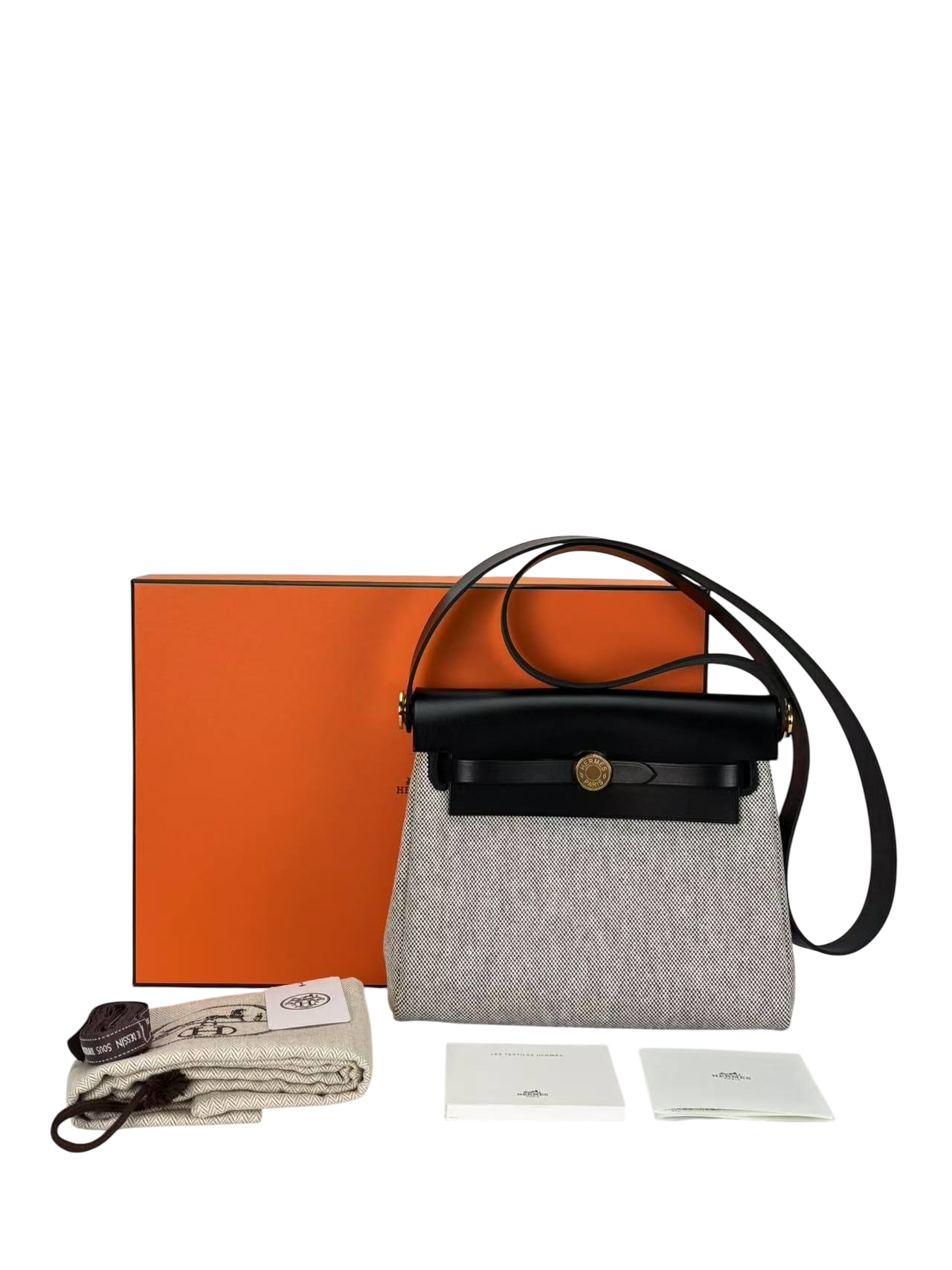 HERMES - Herbag Zip 20 Mini Black (Black) Toile Vache Gold Hardware