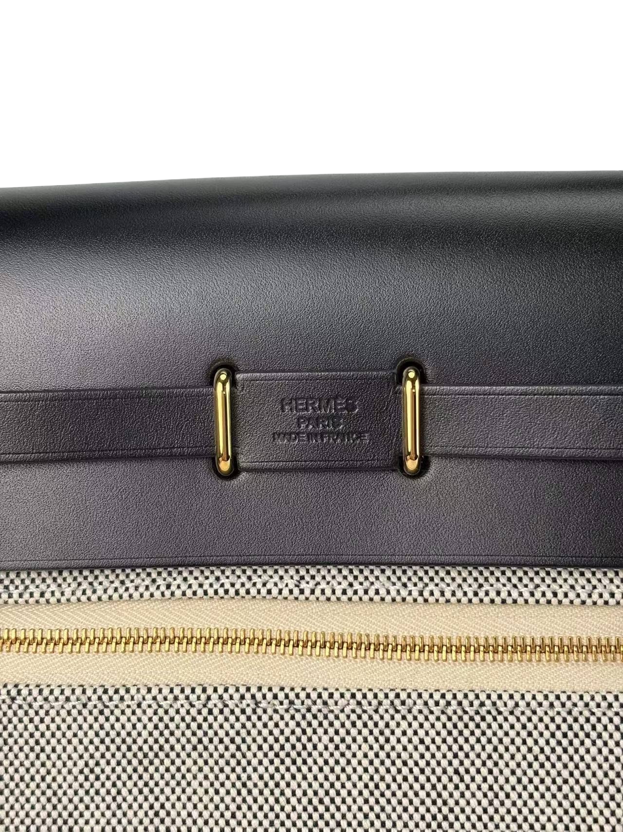 HERMES - Herbag Zip 20 Mini Black (Black) Toile Vache Gold Hardware