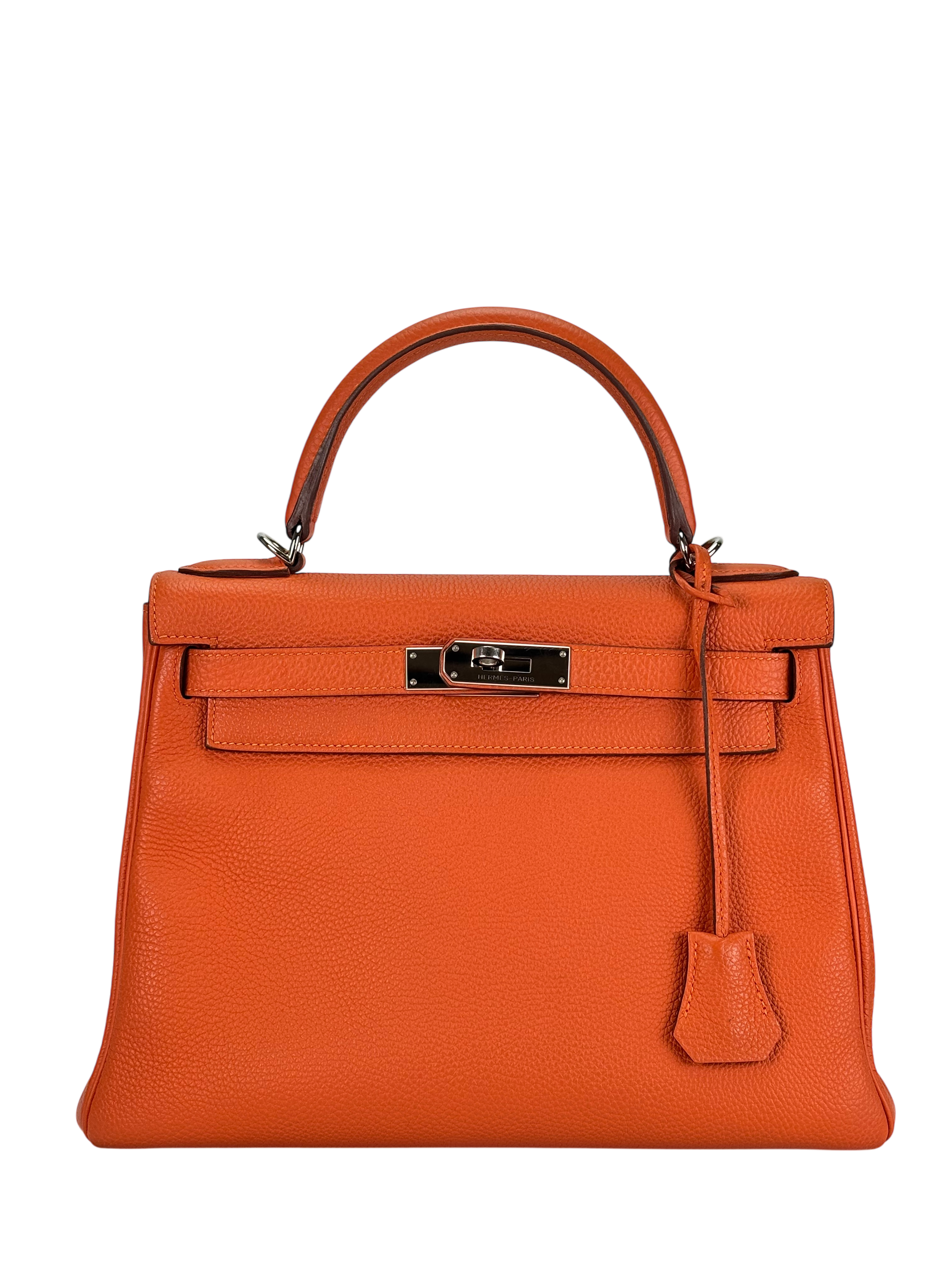 HERMES - Kelly 28 Orange Togo Palladium Hardware 