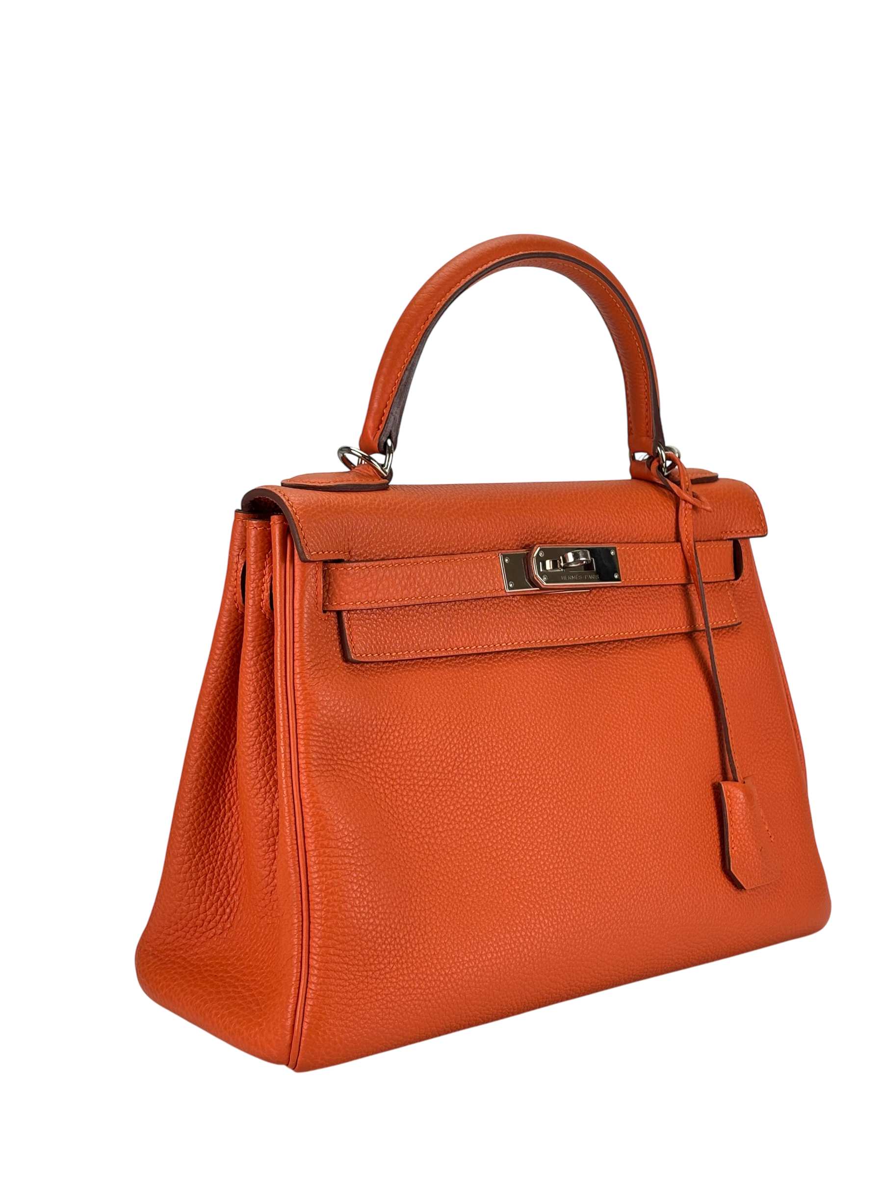 HERMES - Kelly 28 Orange Togo Palladium Hardware