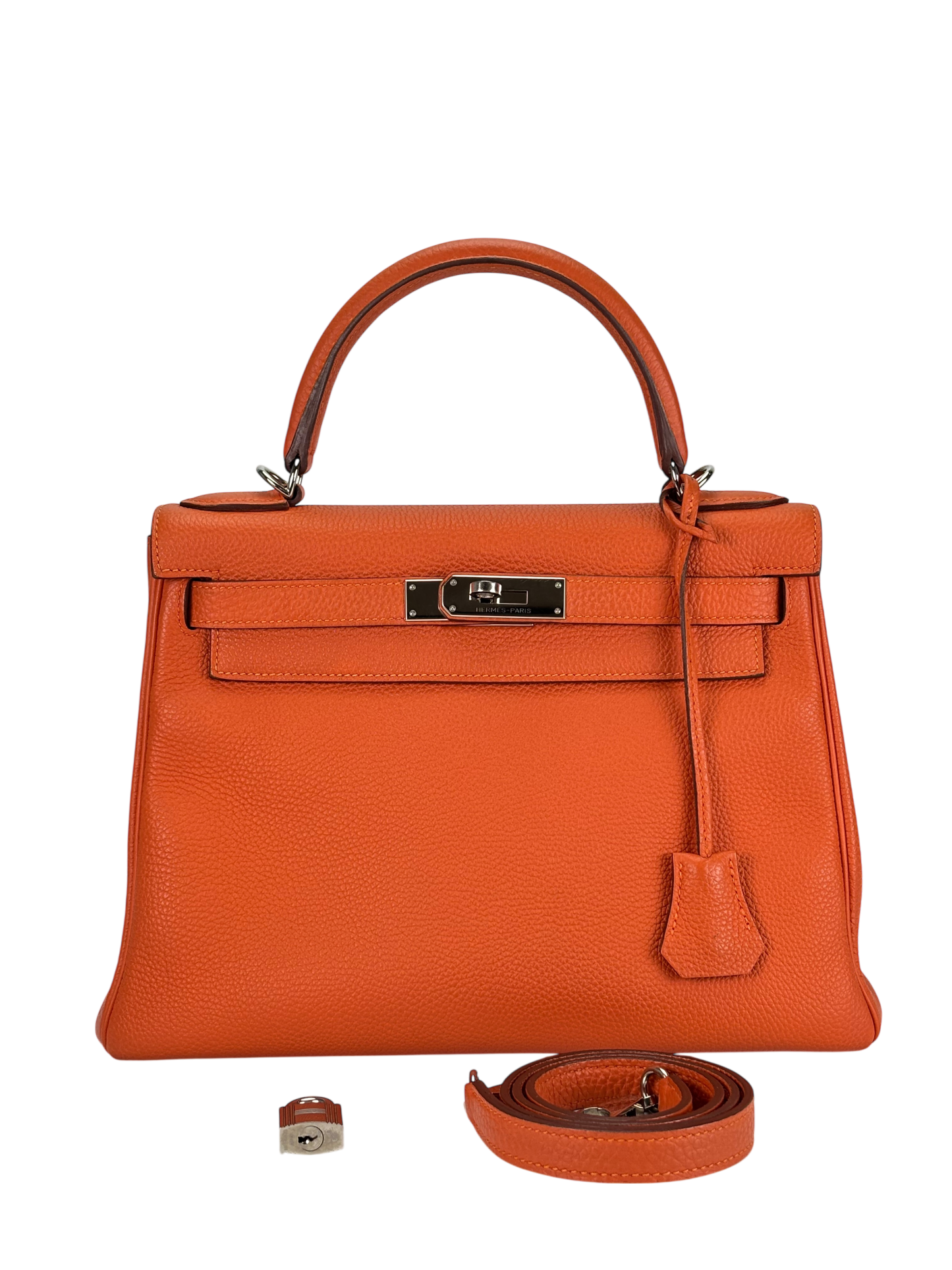 HERMES - Kelly 28 Orange Togo Palladium Hardware
