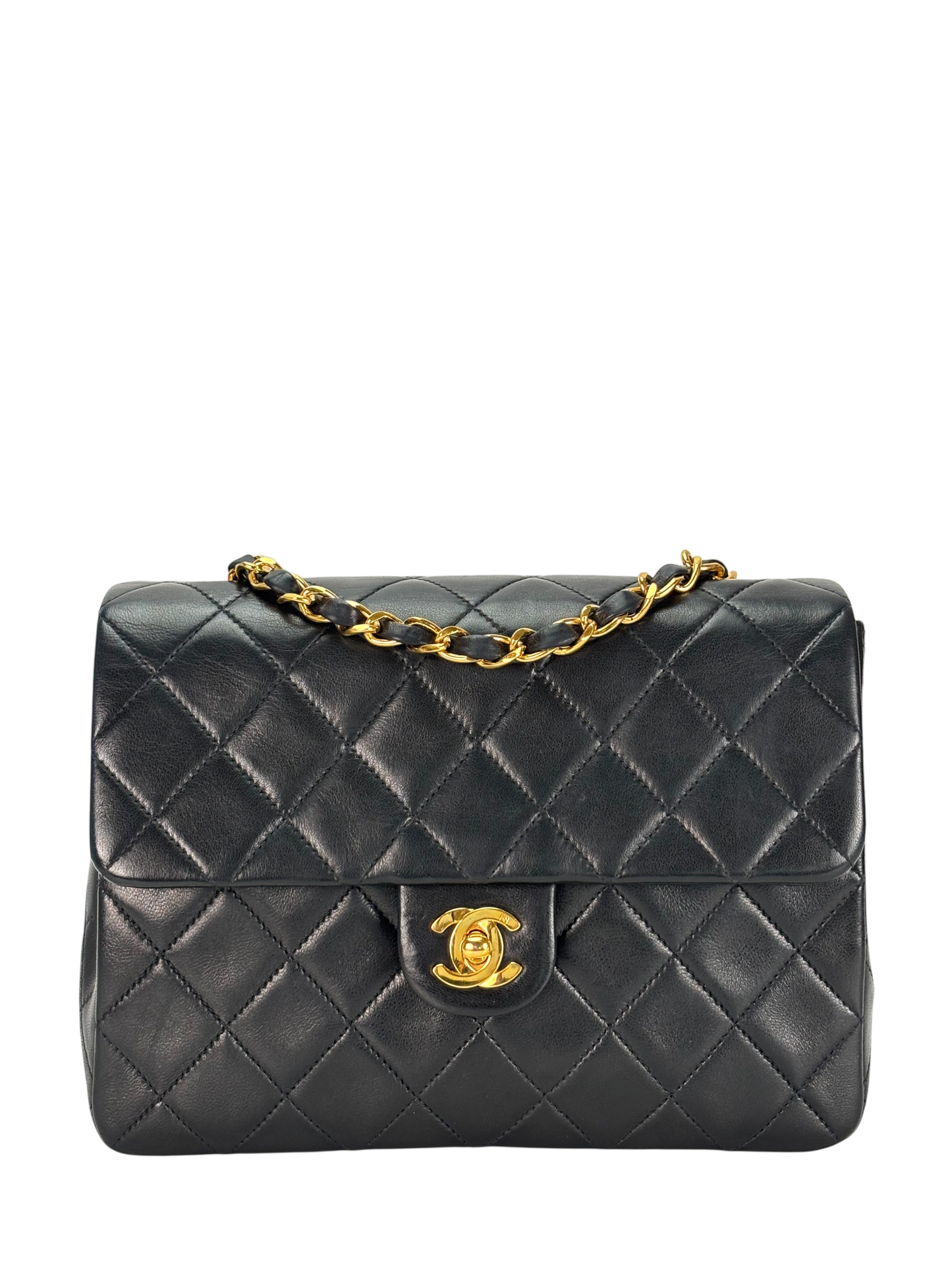 CHANEL - Black Lambskin Mini Classic Square Flap Shoulder Bag 20