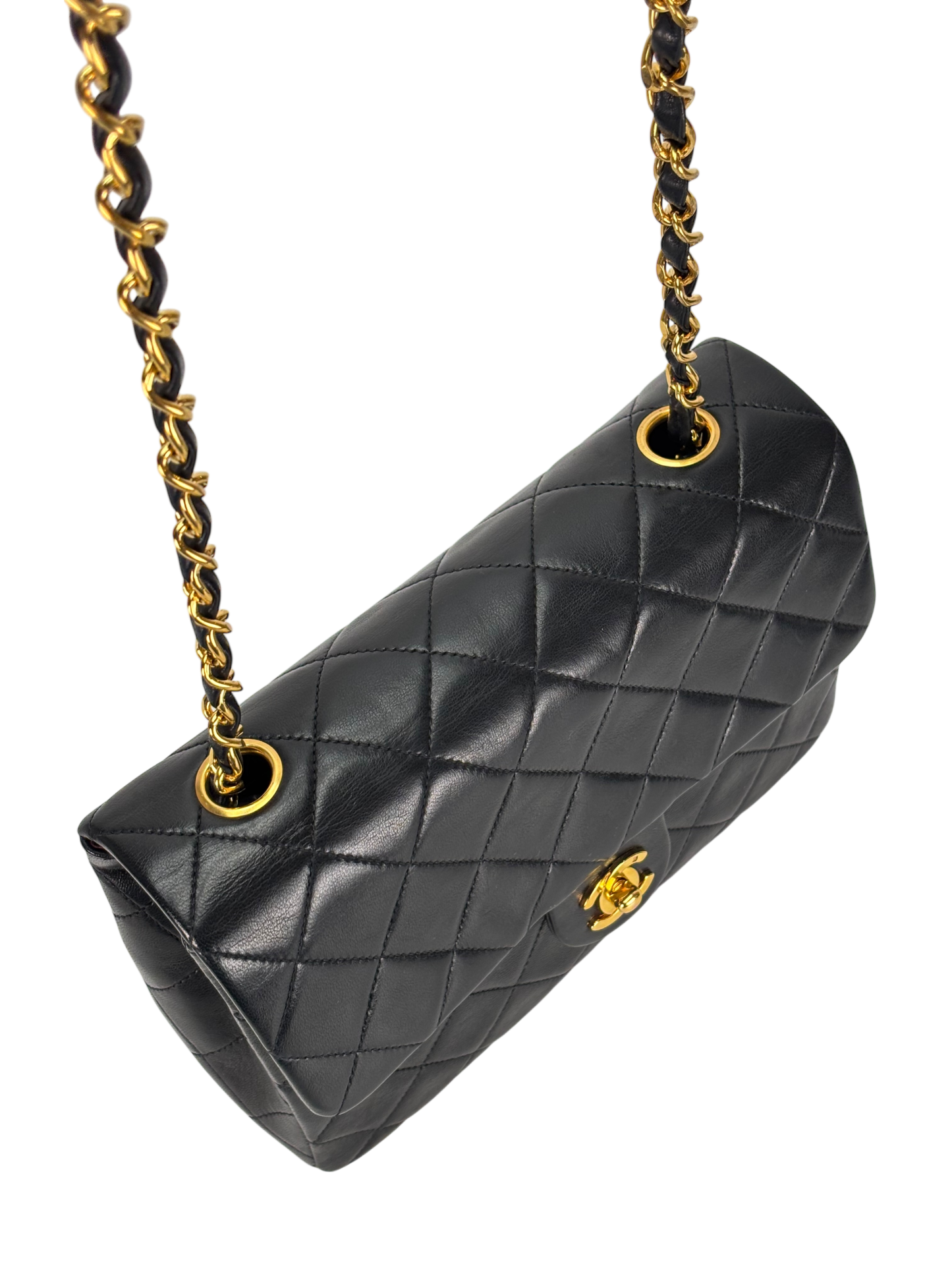 CHANEL - Black Lambskin Mini Classic Square Flap Shoulder Bag 20