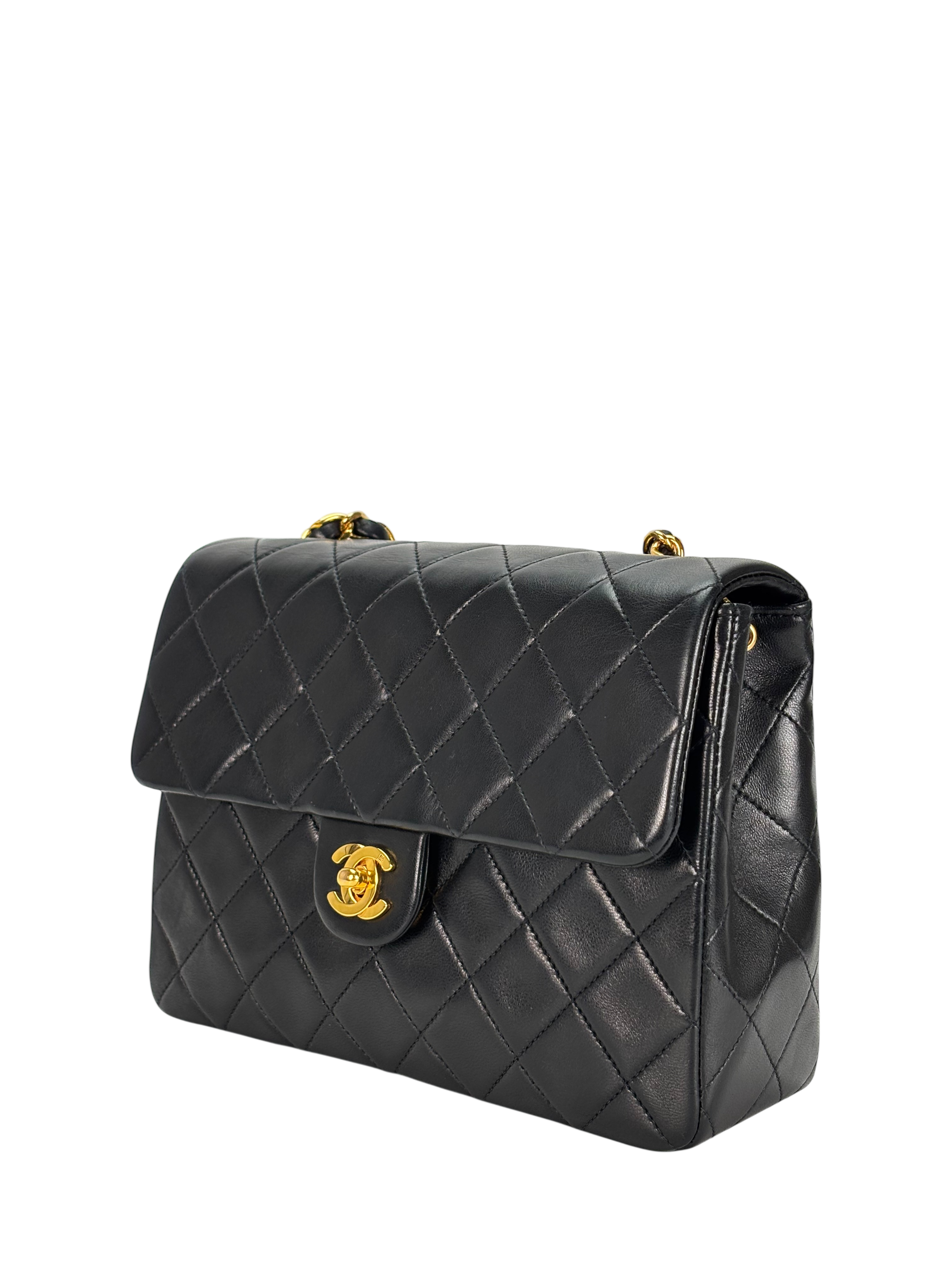 CHANEL - Black Lambskin Mini Classic Square Flap Shoulder Bag 20