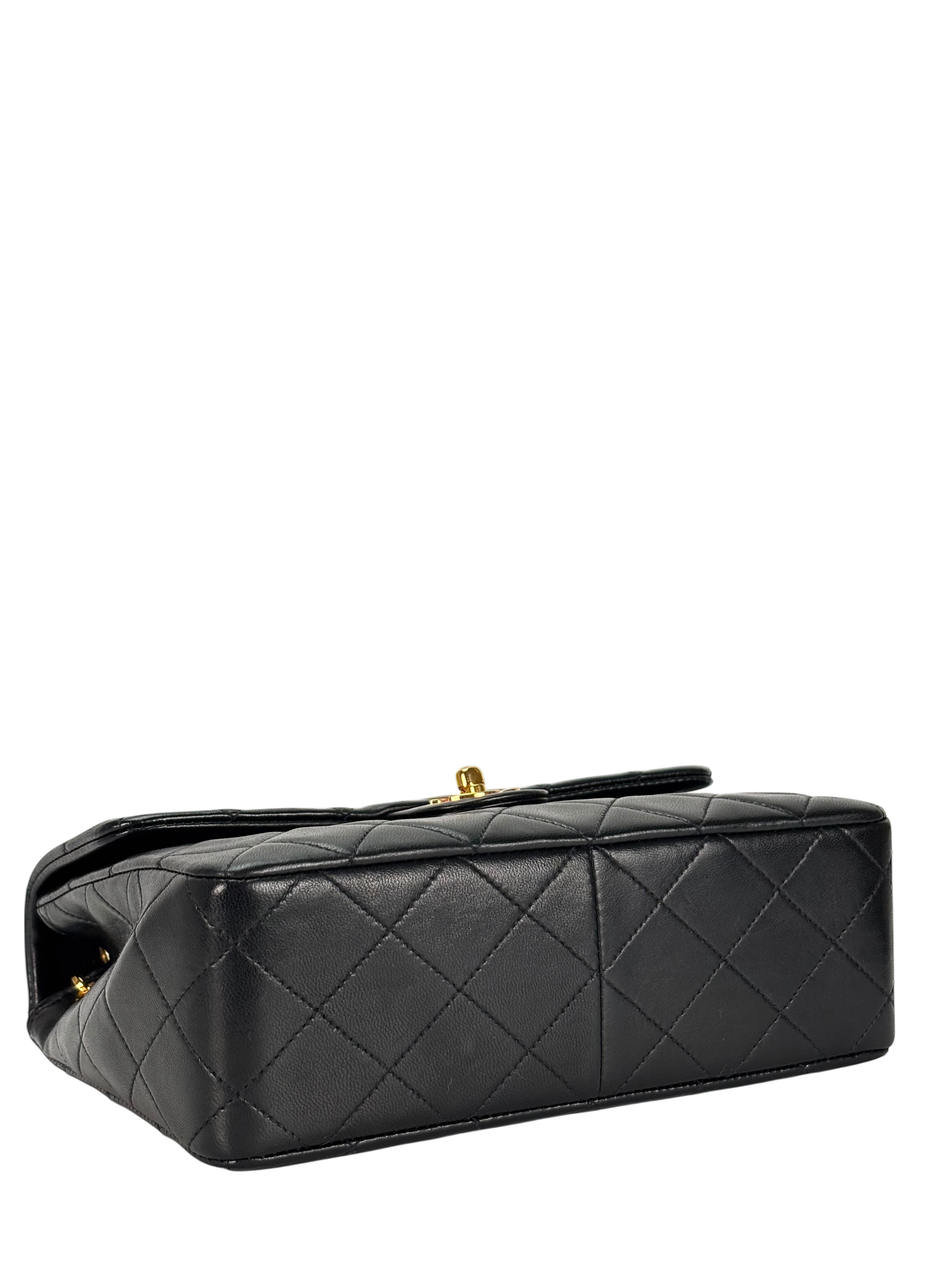 CHANEL - Black Lambskin Mini Classic Square Flap Shoulder Bag 20