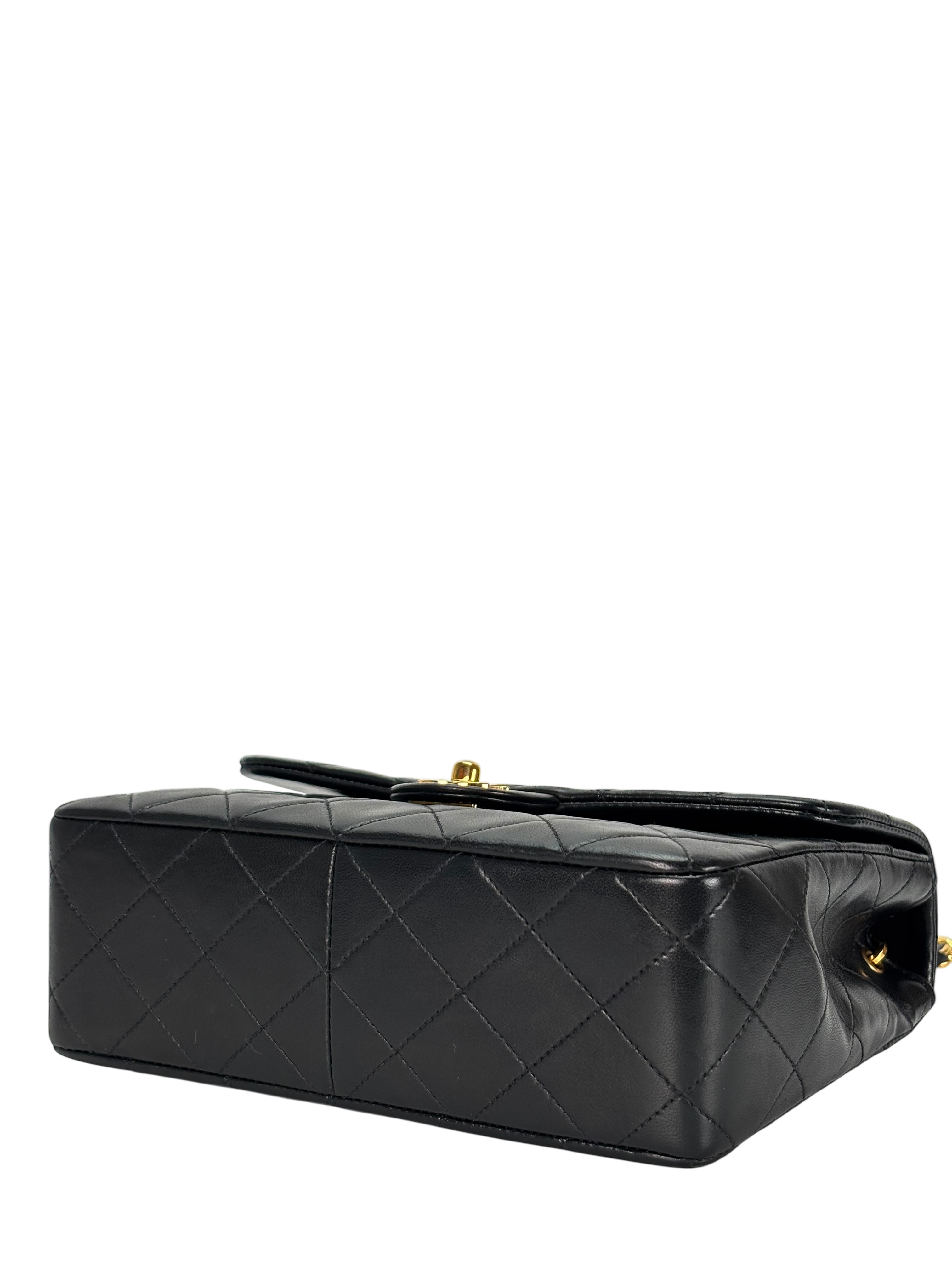 CHANEL - Black Lambskin Mini Classic Square Flap Shoulder Bag 20