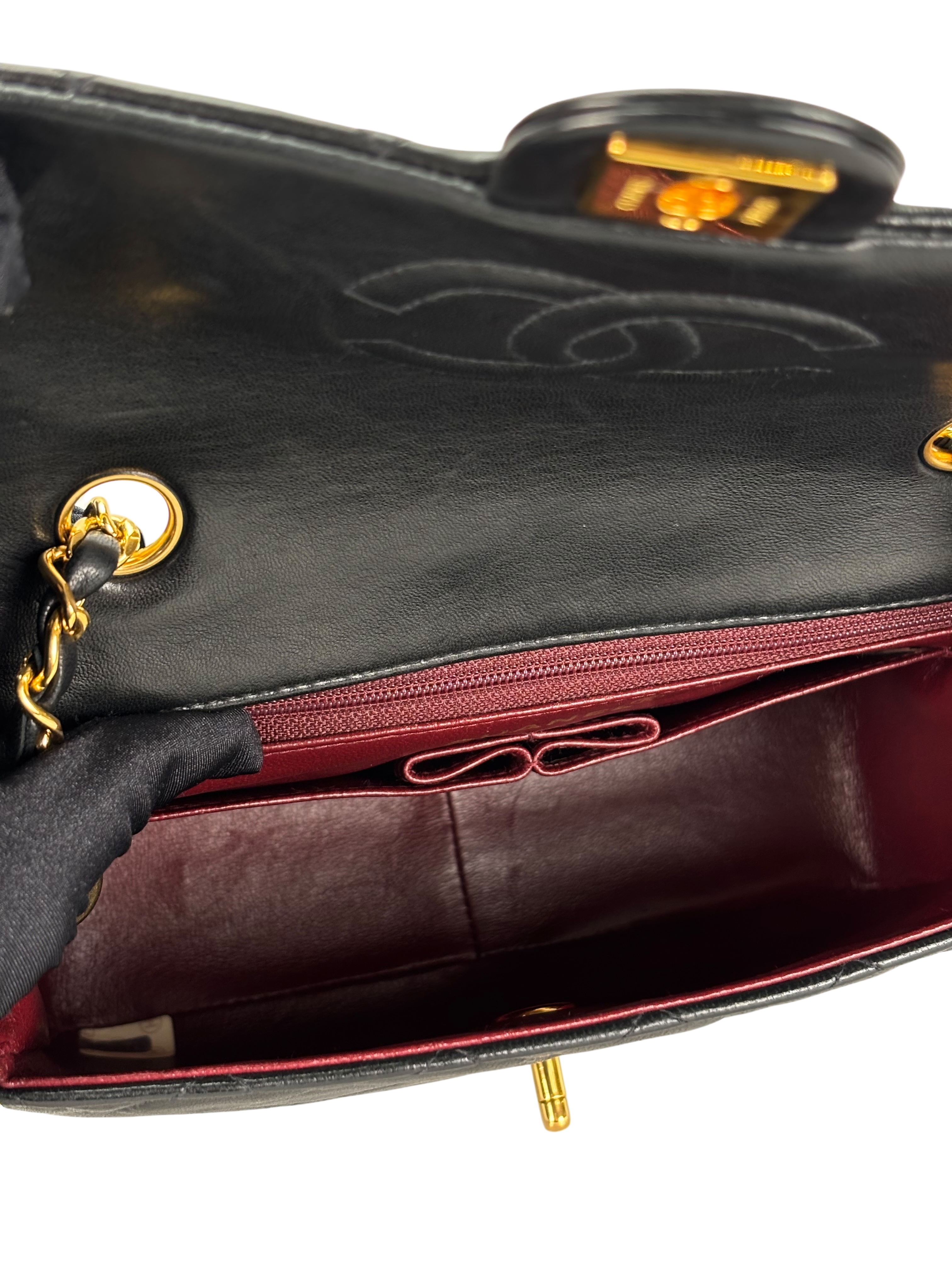 CHANEL - Black Lambskin Mini Classic Square Flap Shoulder Bag 20