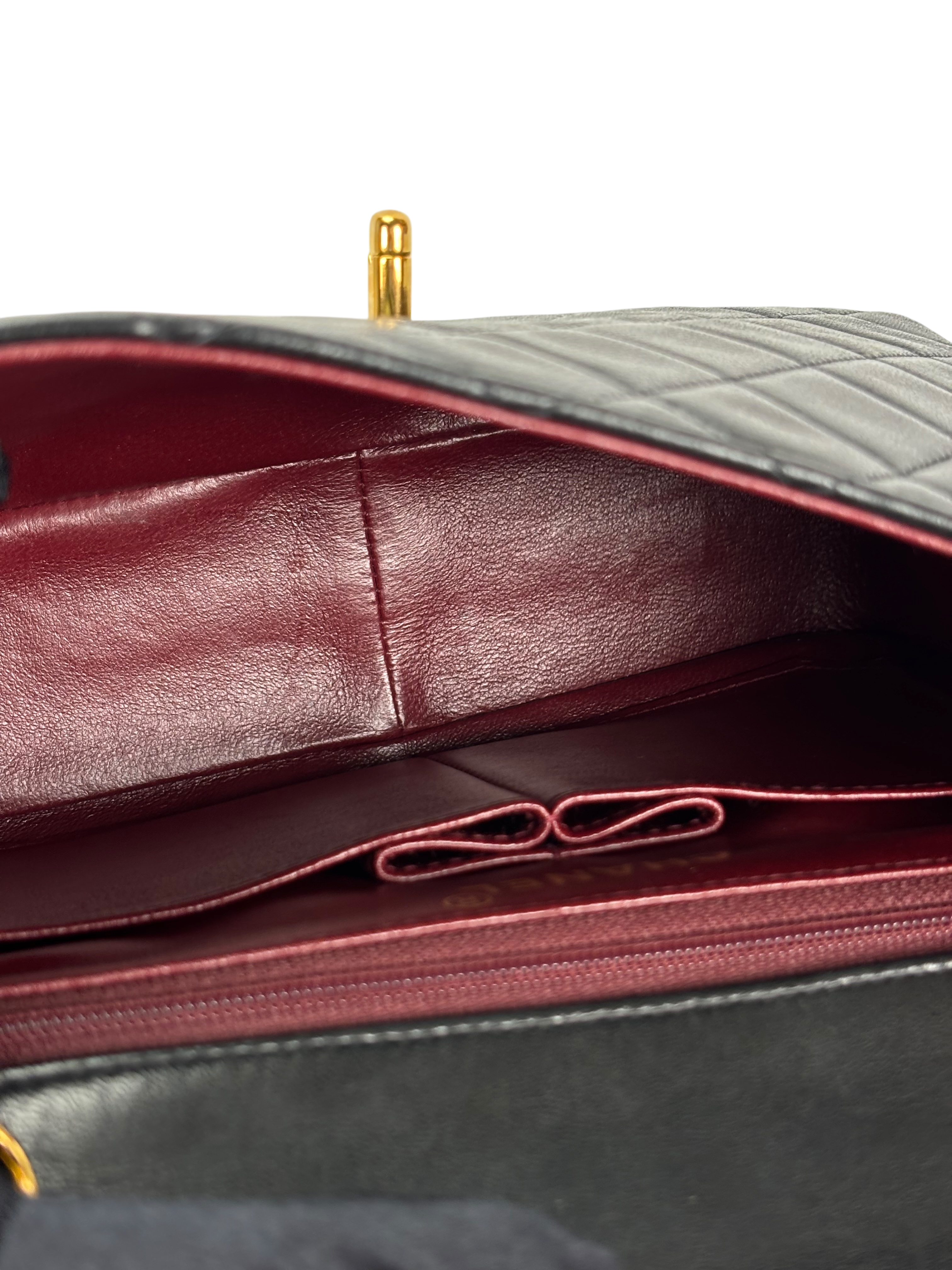 CHANEL - Black Lambskin Mini Classic Square Flap Shoulder Bag 20