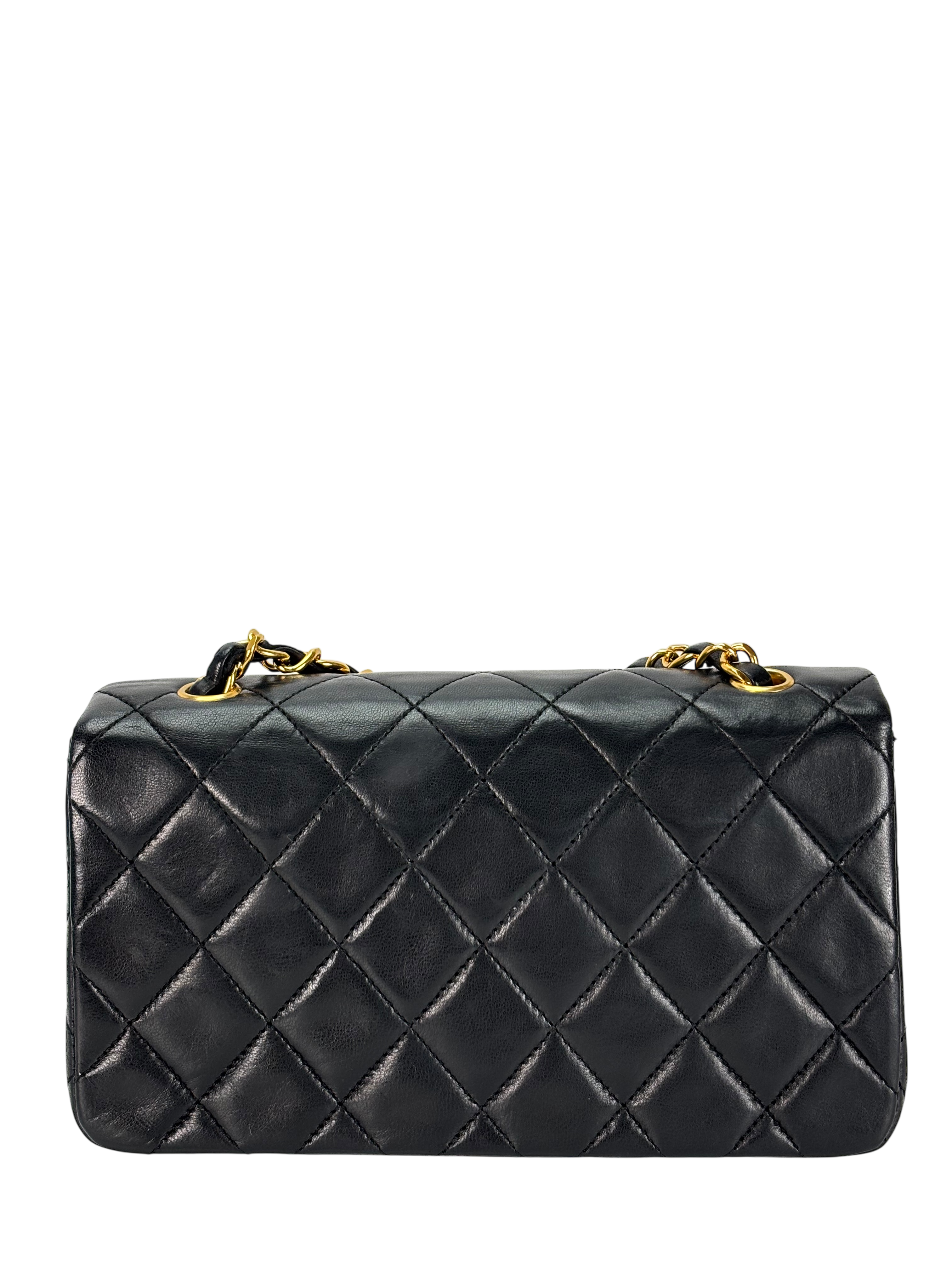 CHANEL - Black Lambskin Push Lock Full flap Chain Shoulder Bag
