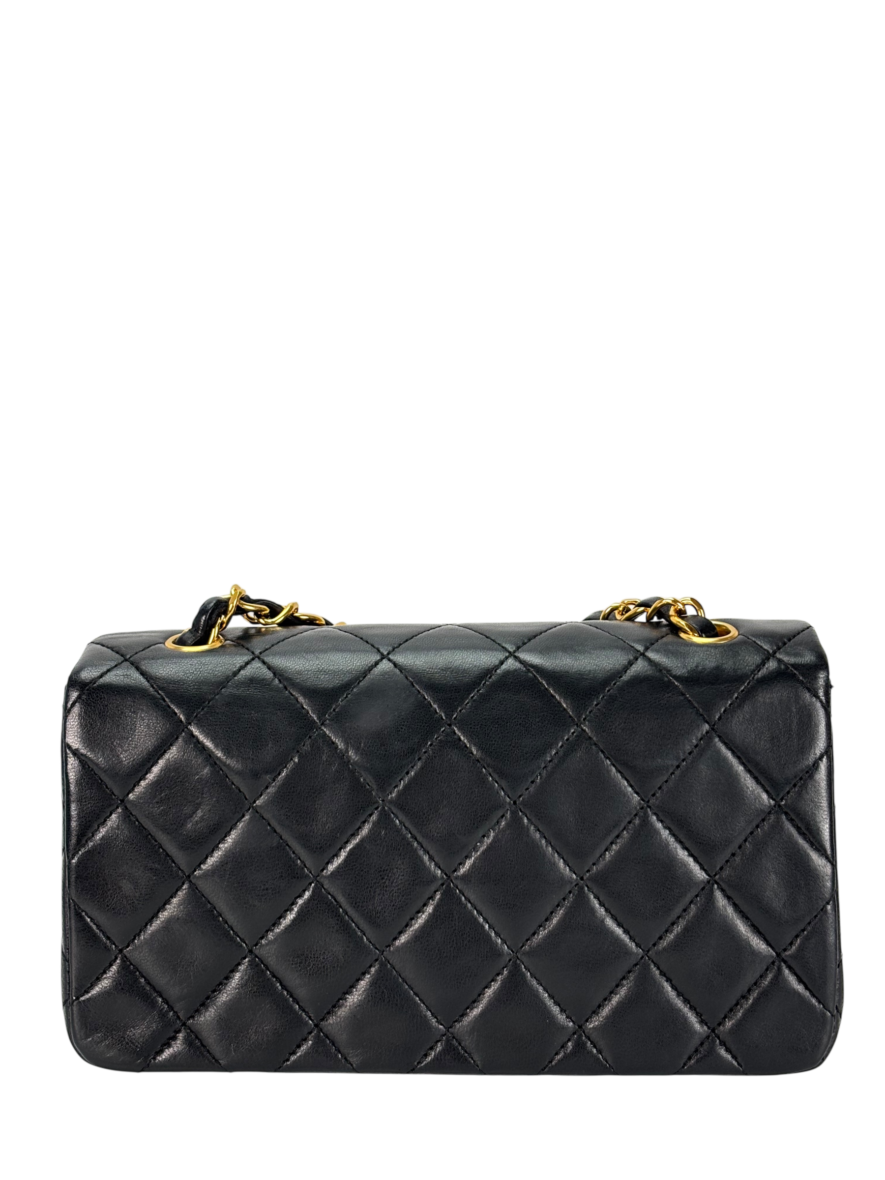 CHANEL - Black Lambskin Push Lock Full flap Chain Shoulder Bag
