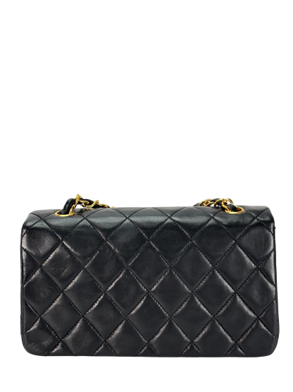 CHANEL - Black Lambskin Push Lock Full flap Chain Shoulder Bag