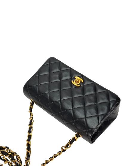 CHANEL - Black Lambskin Push Lock Full flap Chain Shoulder Bag