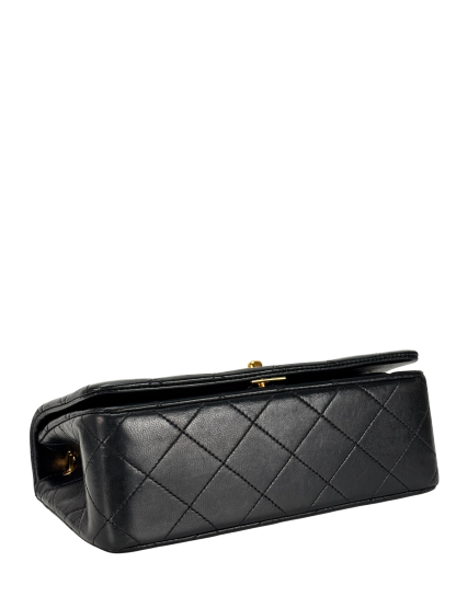 CHANEL - Black Lambskin Push Lock Full flap Chain Shoulder Bag