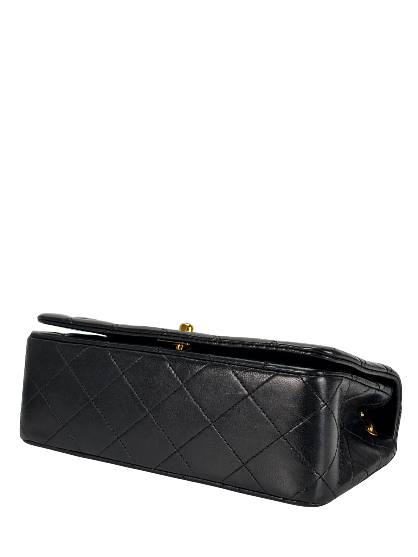 CHANEL - Black Lambskin Push Lock Full flap Chain Shoulder Bag