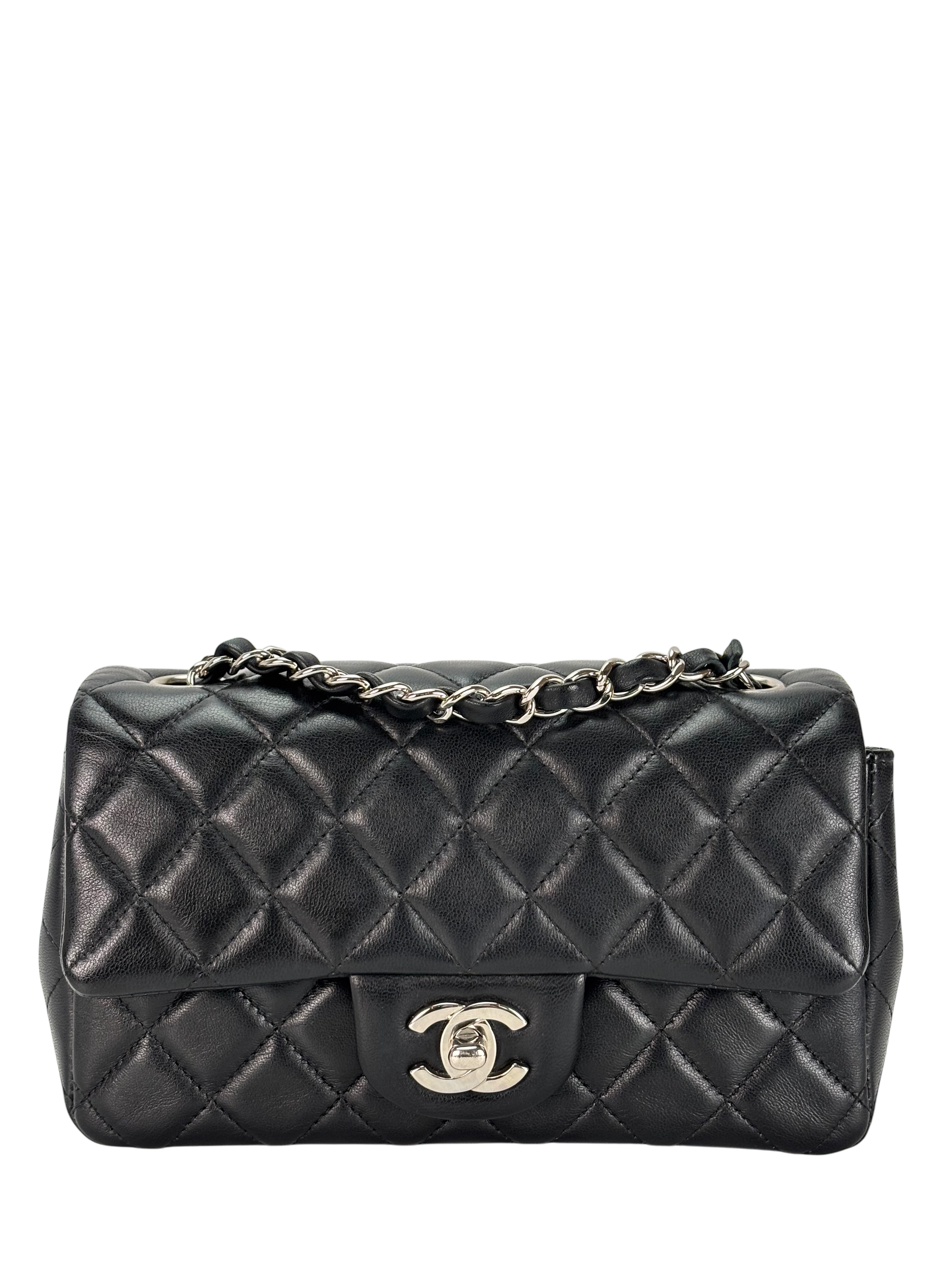 CHANEL - Mini Matlasse 20 Lambskin Single Flap Chain Bag Black Palladium Hardware