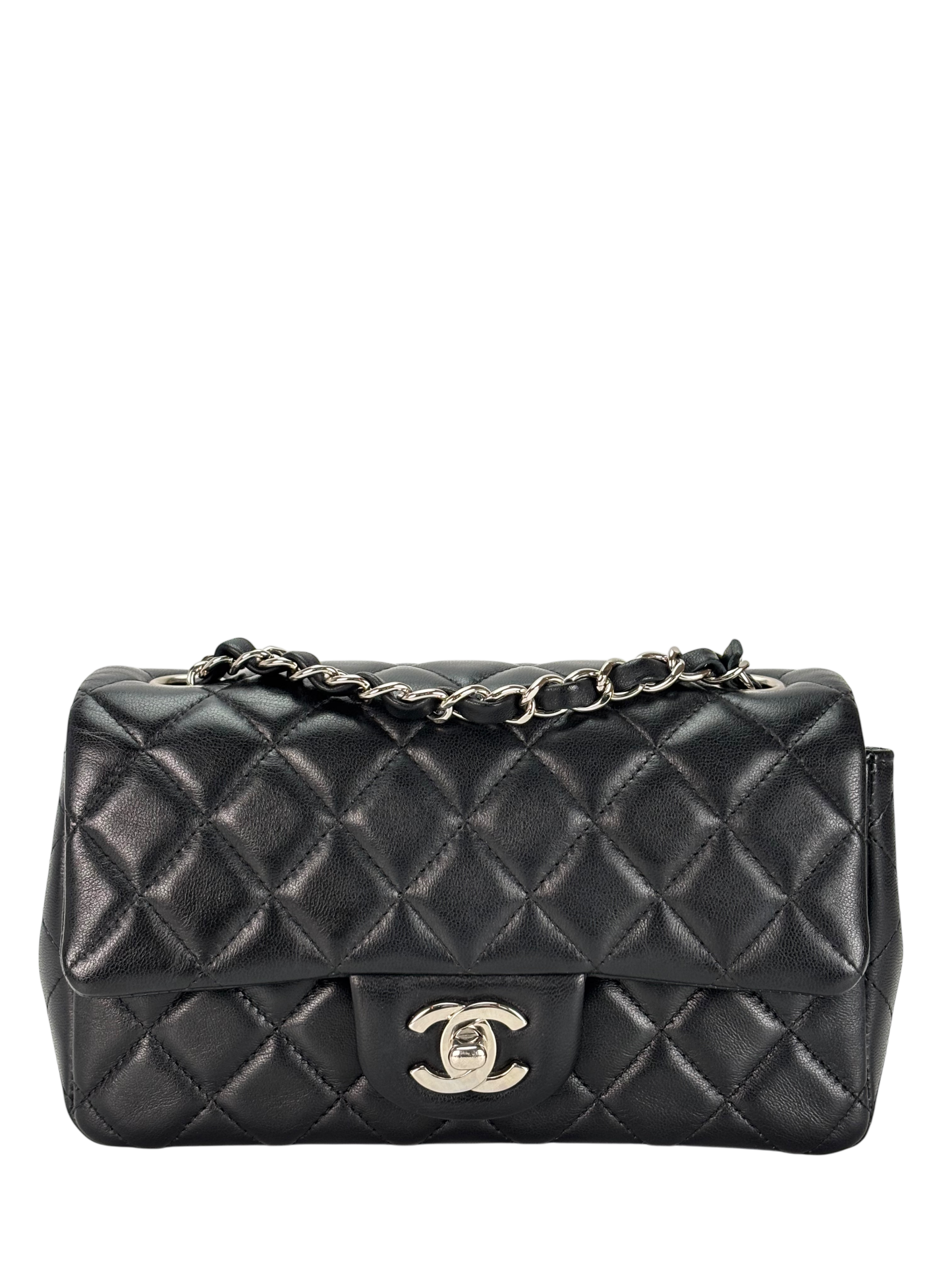 CHANEL - Mini Matlasse 20 Lambskin Single Flap Chain Bag Black Palladium Hardware