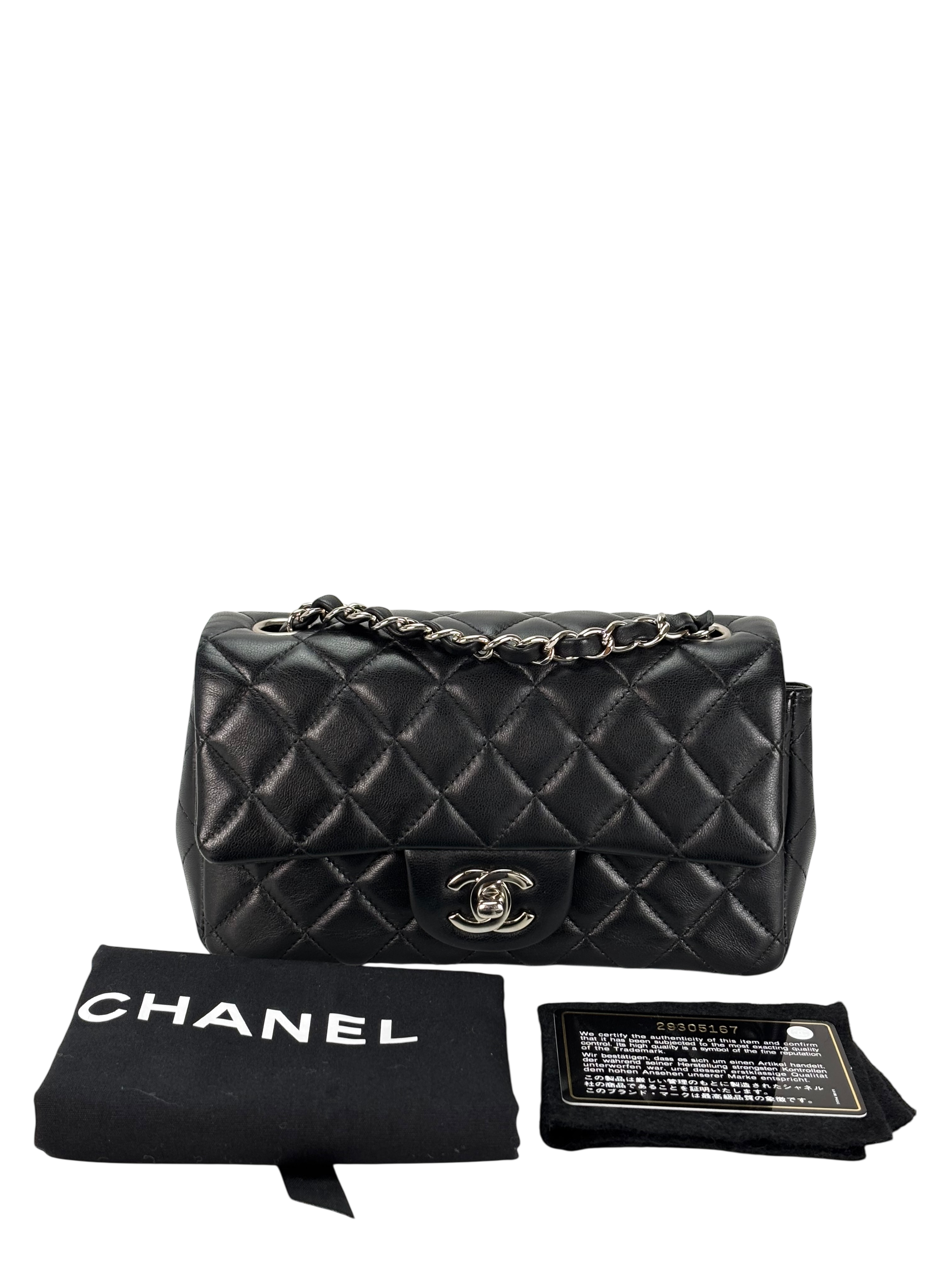 CHANEL - Mini Matlasse 20 Lambskin Single Flap Chain Bag Black Palladium Hardware