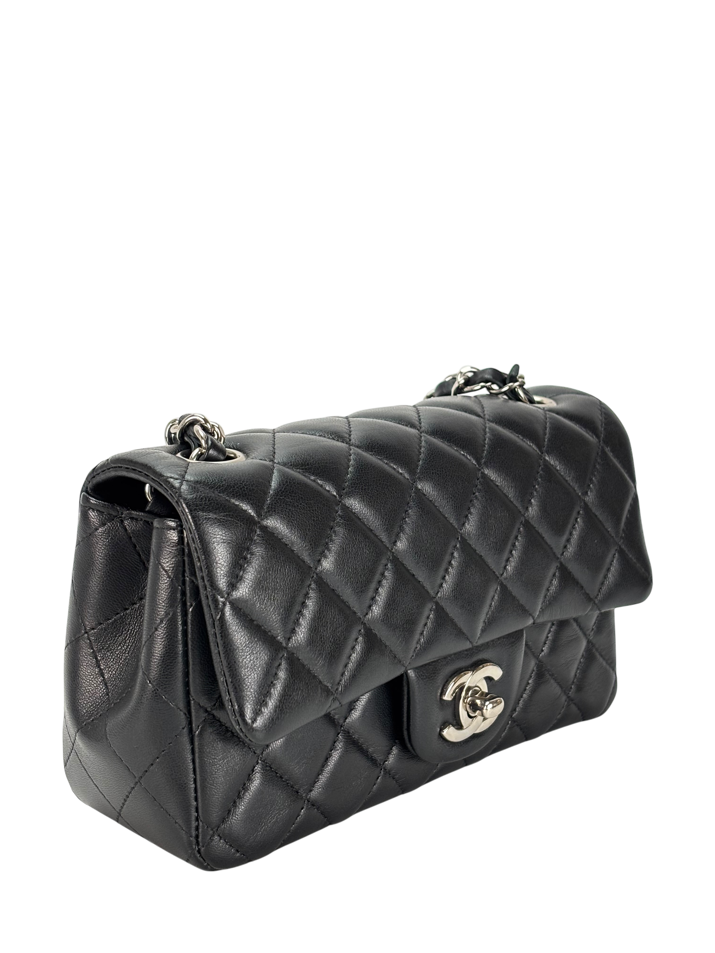 CHANEL - Mini Matlasse 20 Lambskin Single Flap Chain Bag Black Palladium Hardware