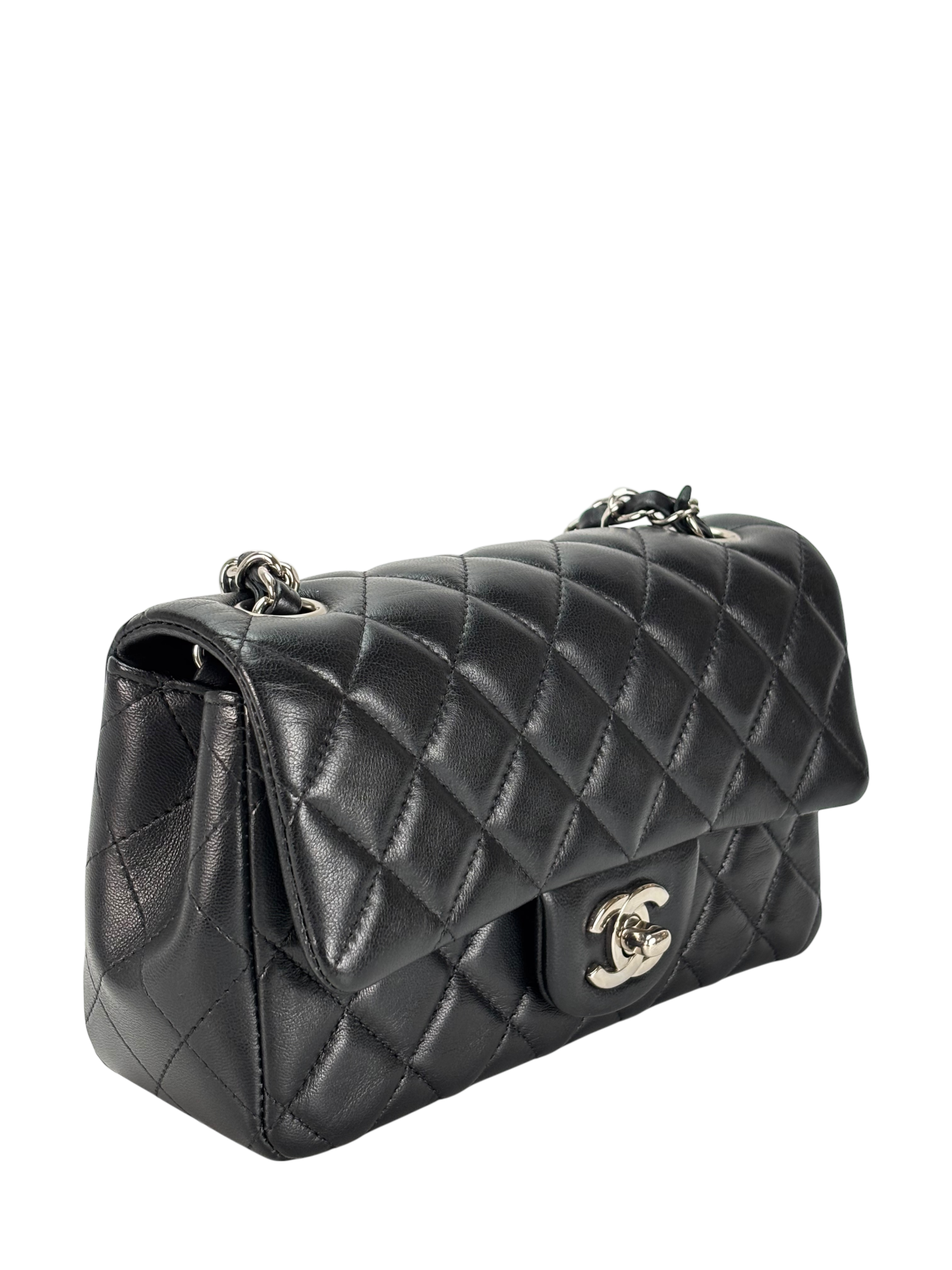 CHANEL - Mini Matlasse 20 Lambskin Single Flap Chain Bag Black Palladium Hardware