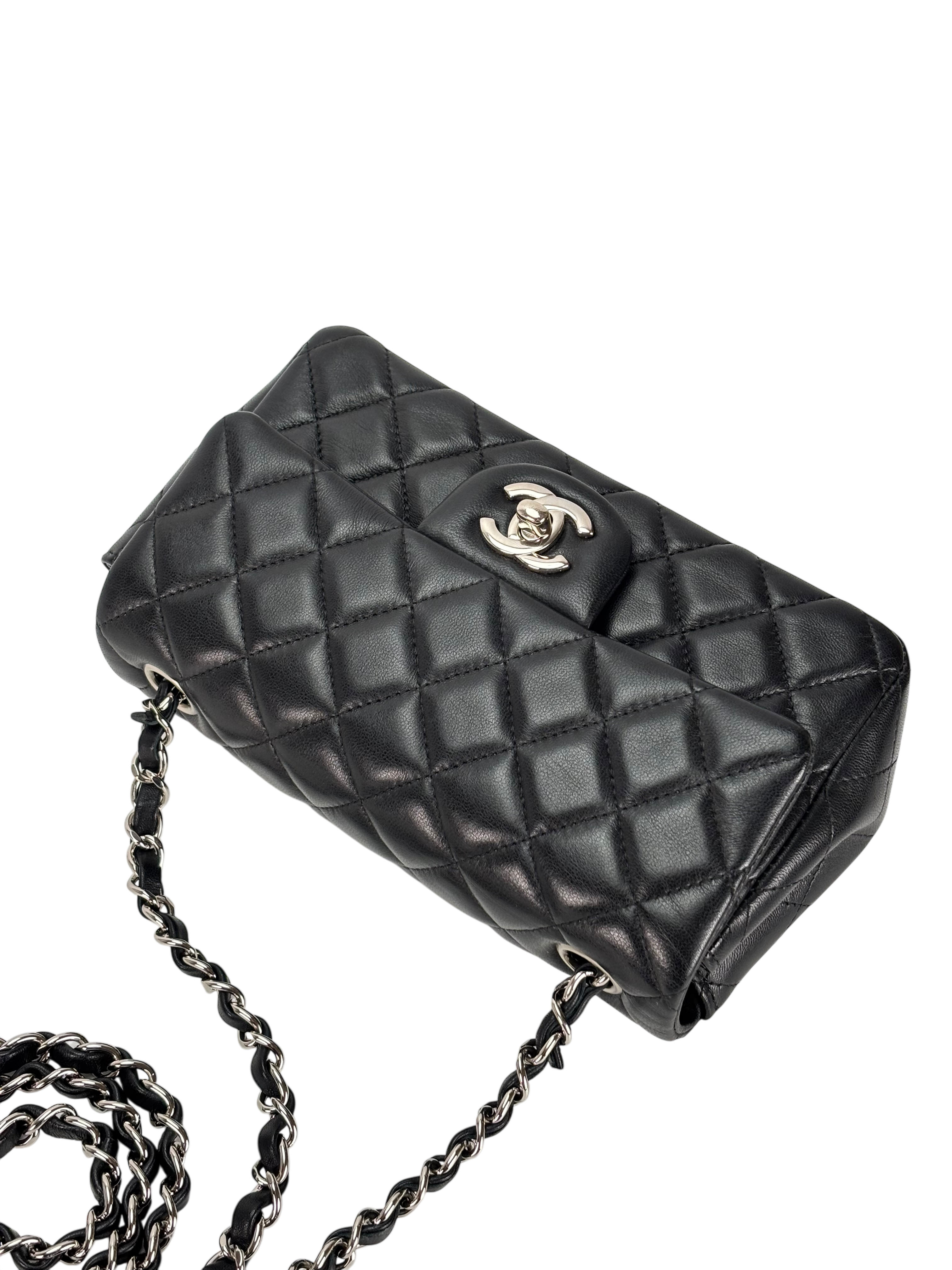 CHANEL - Mini Matlasse 20 Lambskin Single Flap Chain Bag Black Palladium Hardware