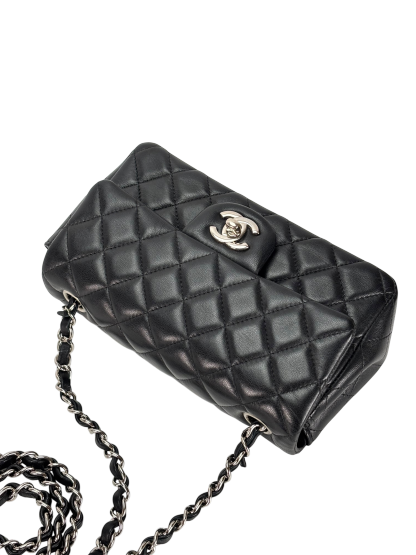 CHANEL - Mini Matlasse 20 Lambskin Single Flap Chain Bag Black Palladium Hardware