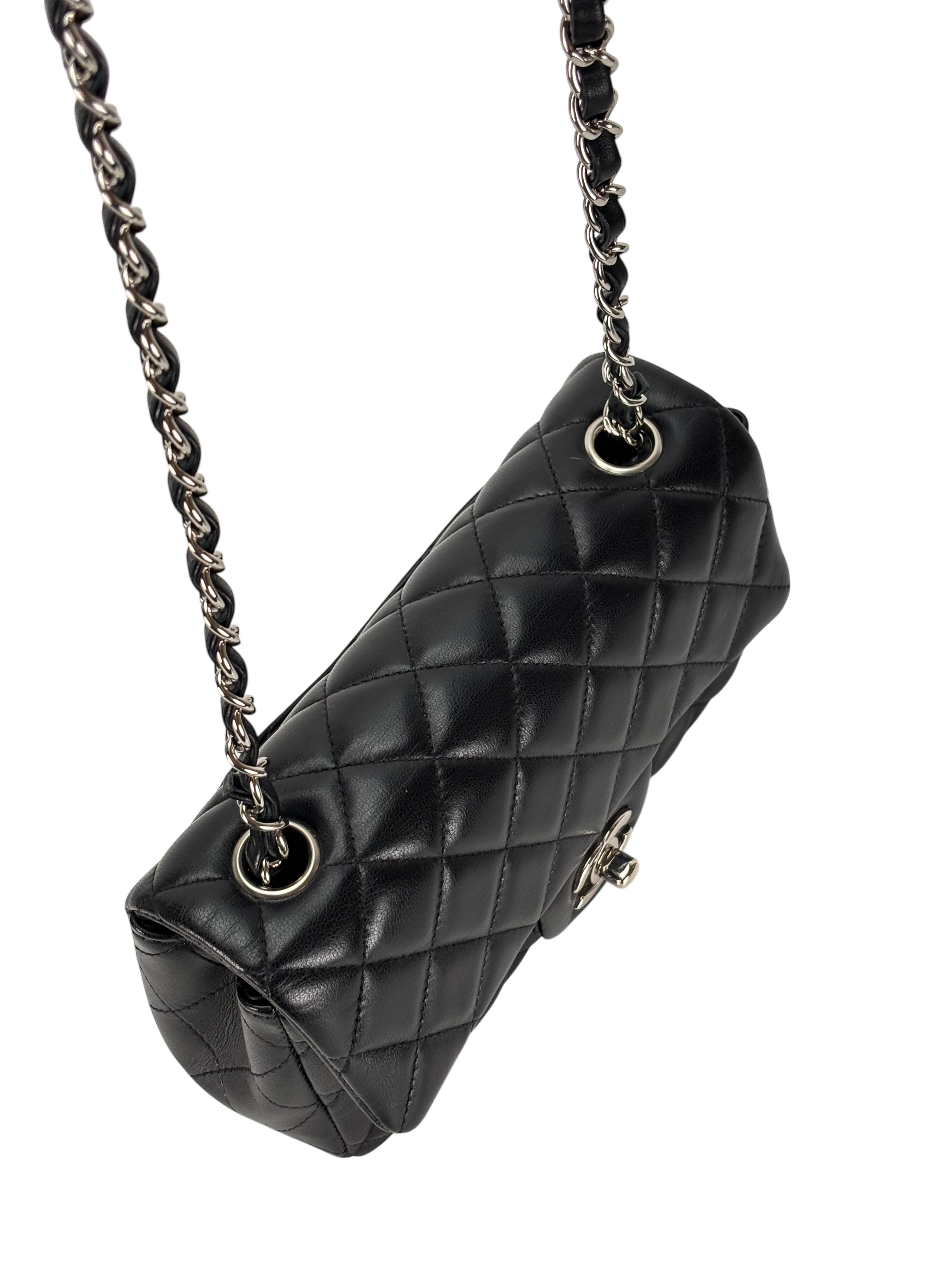 CHANEL - Mini Matlasse 20 Lambskin Single Flap Chain Bag Black Palladium Hardware