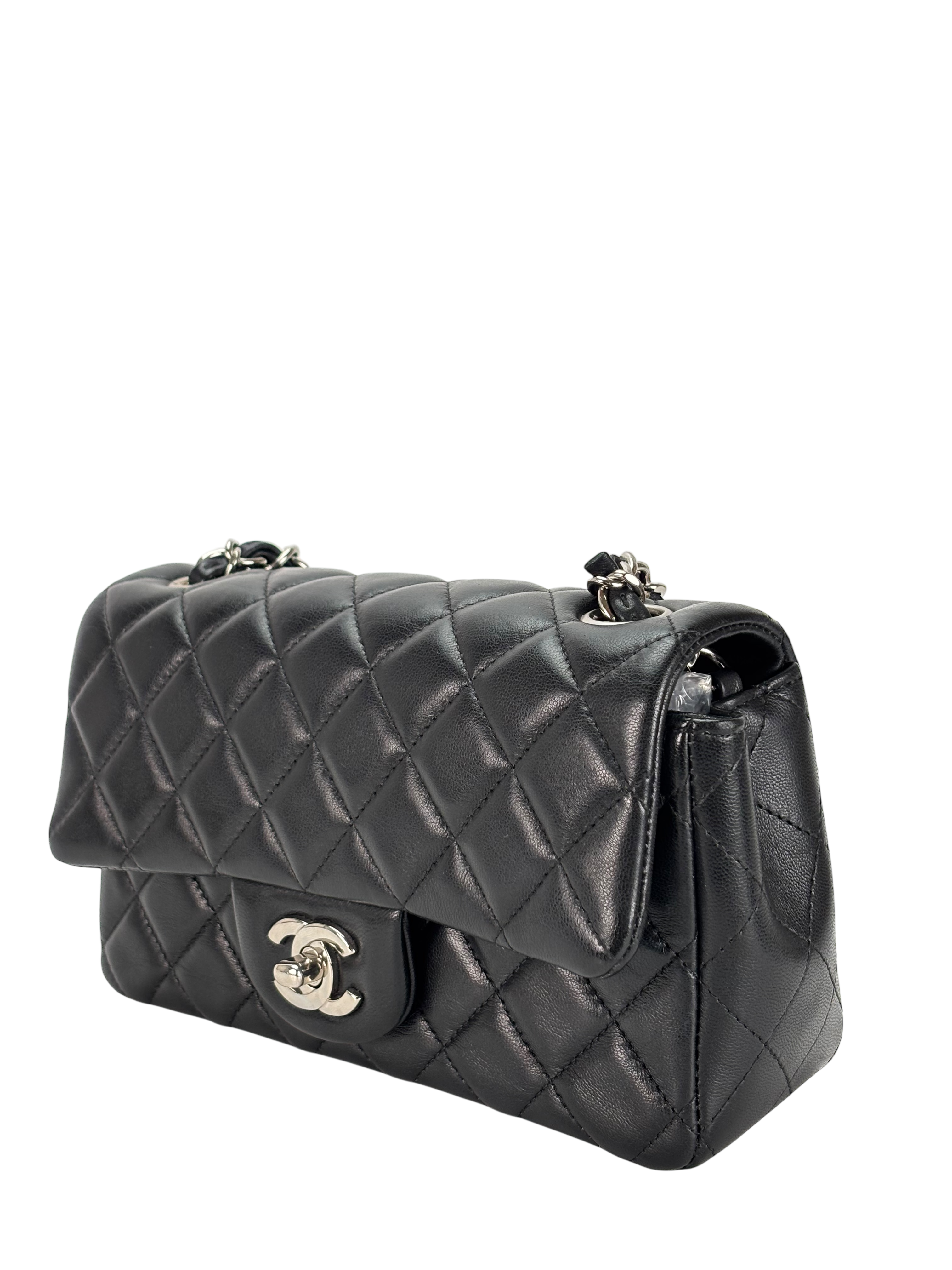 CHANEL - Mini Matlasse 20 Lambskin Single Flap Chain Bag Black Palladium Hardware