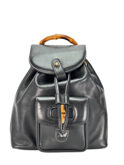 GUCCI - Vintage Black Leather Bamboo Backpack
