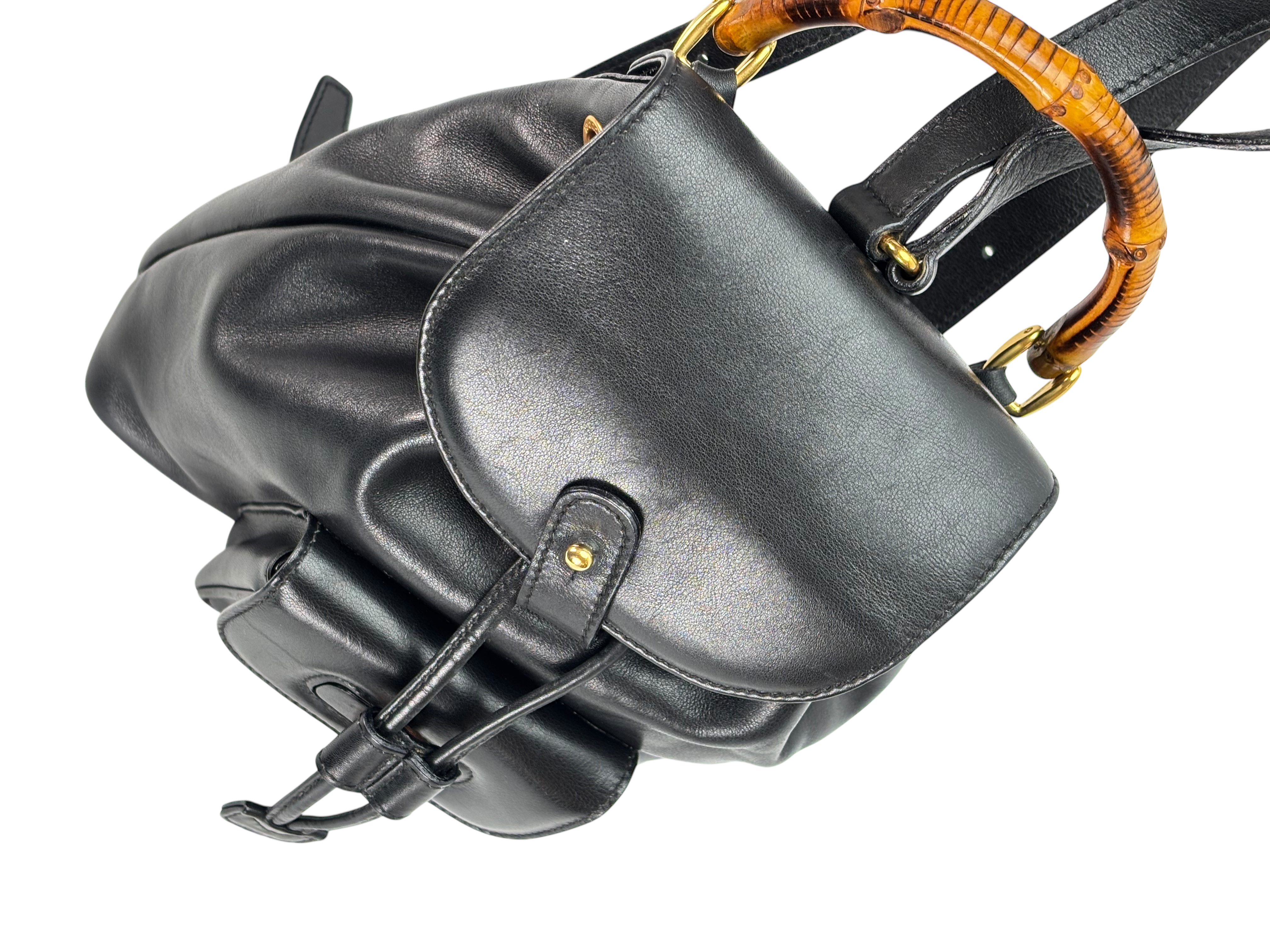GUCCI - Vintage Black Leather Bamboo Backpack