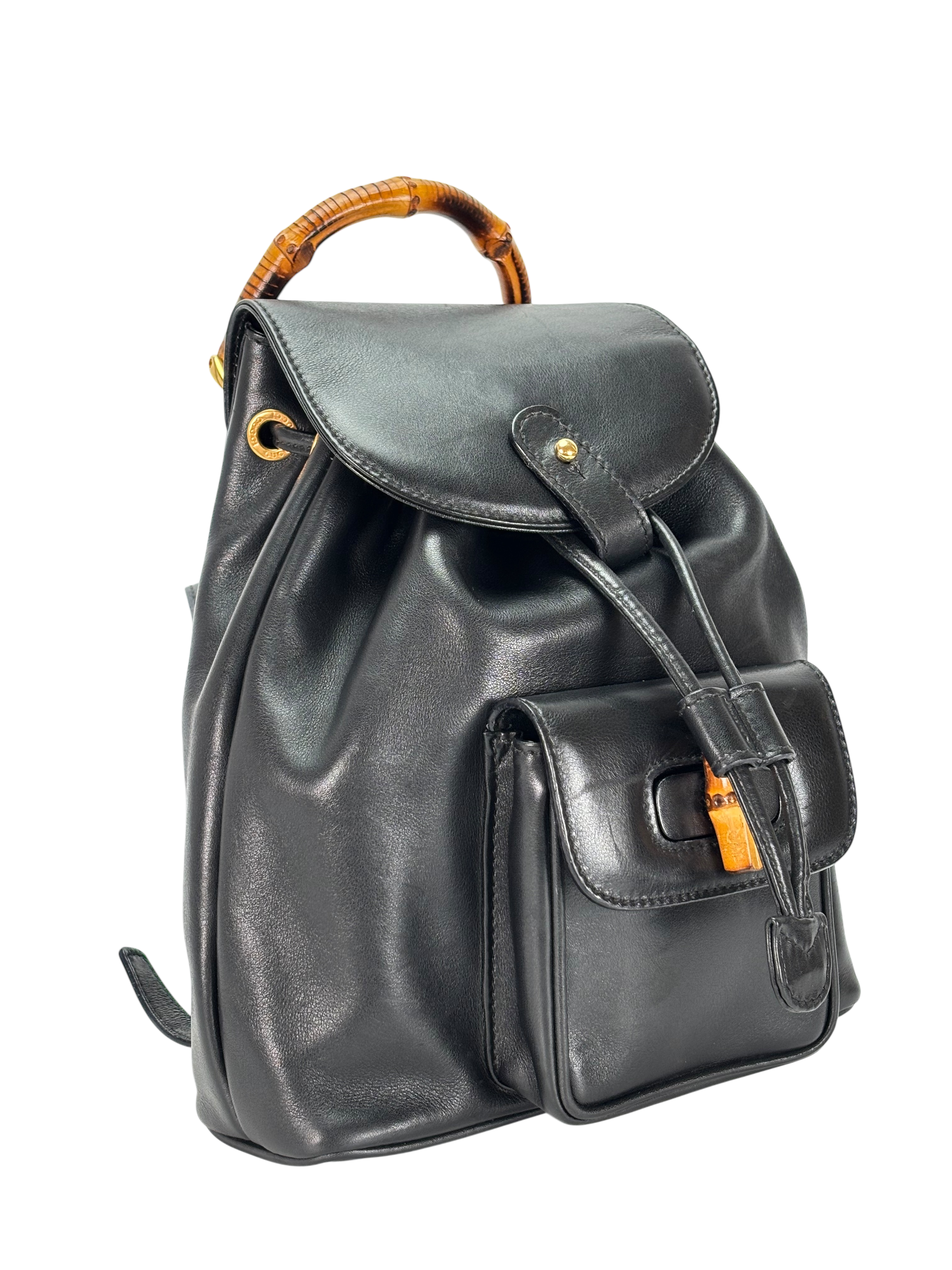 GUCCI - Vintage Black Leather Bamboo Backpack