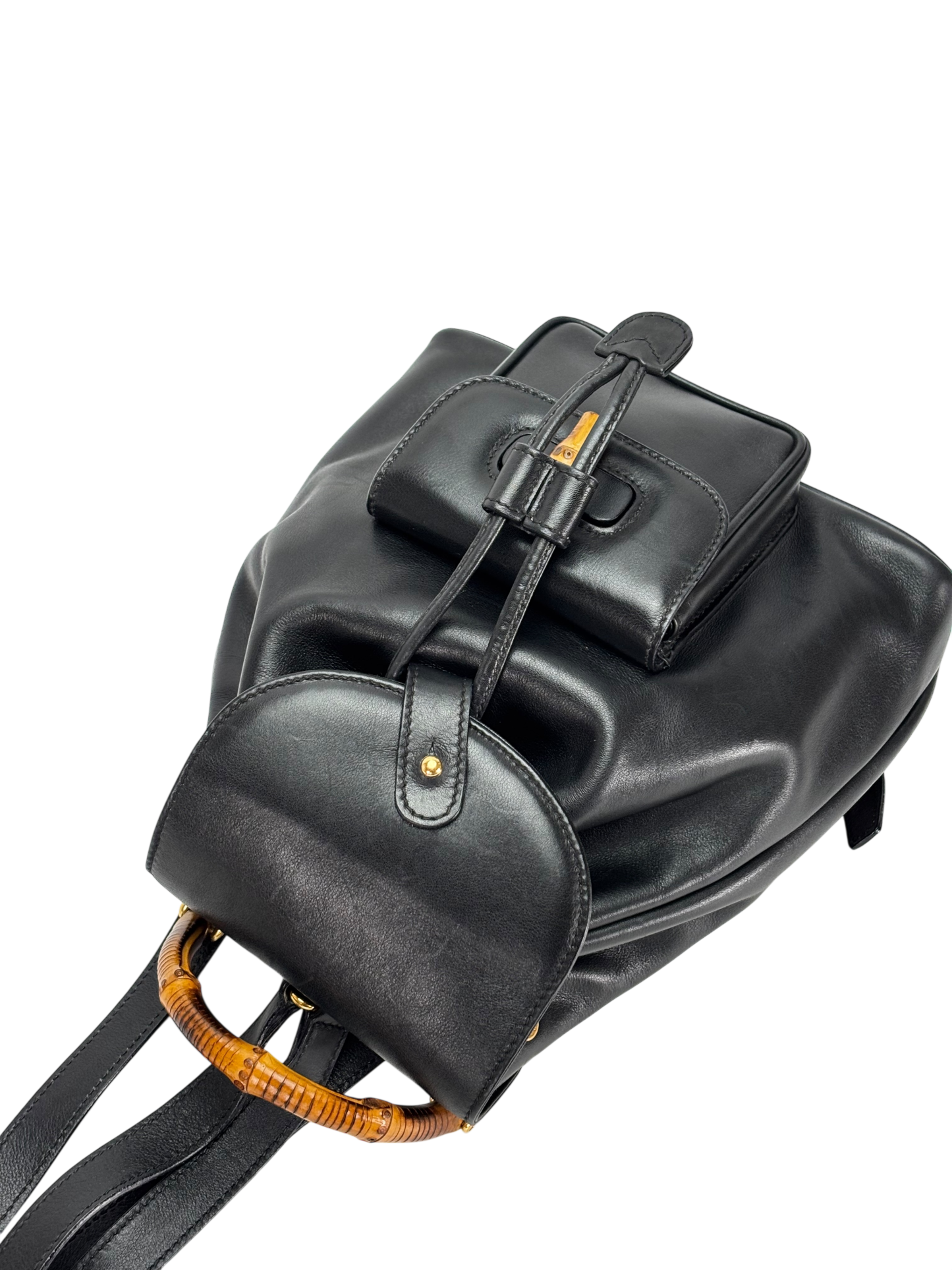 GUCCI - Vintage Black Leather Bamboo Backpack